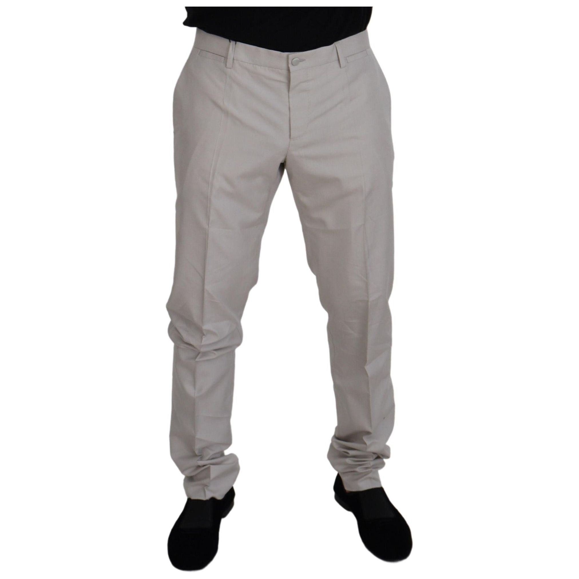 Elegant Off White Silk Blend Trousers