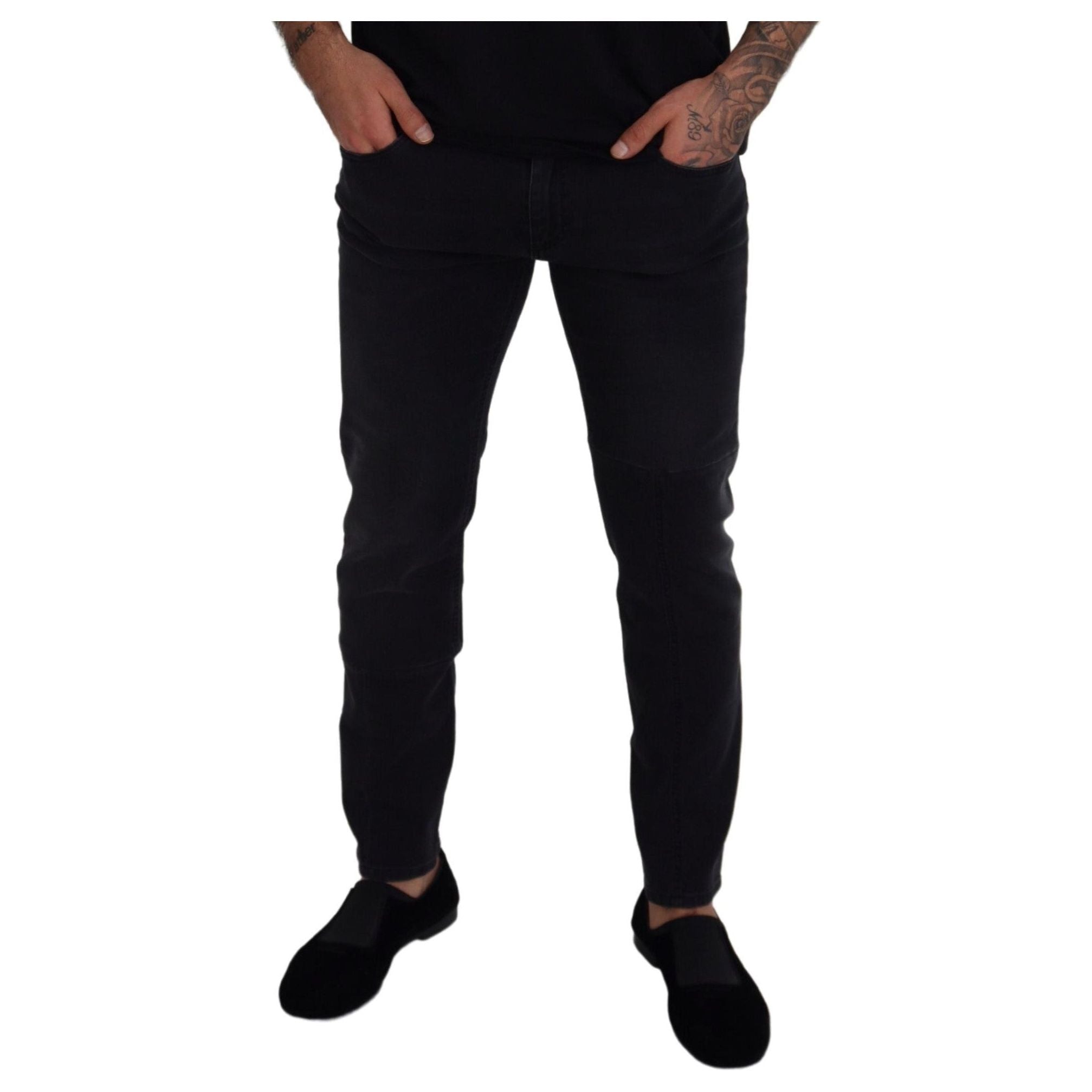 Sleek Black Cotton Blend Denim Pants