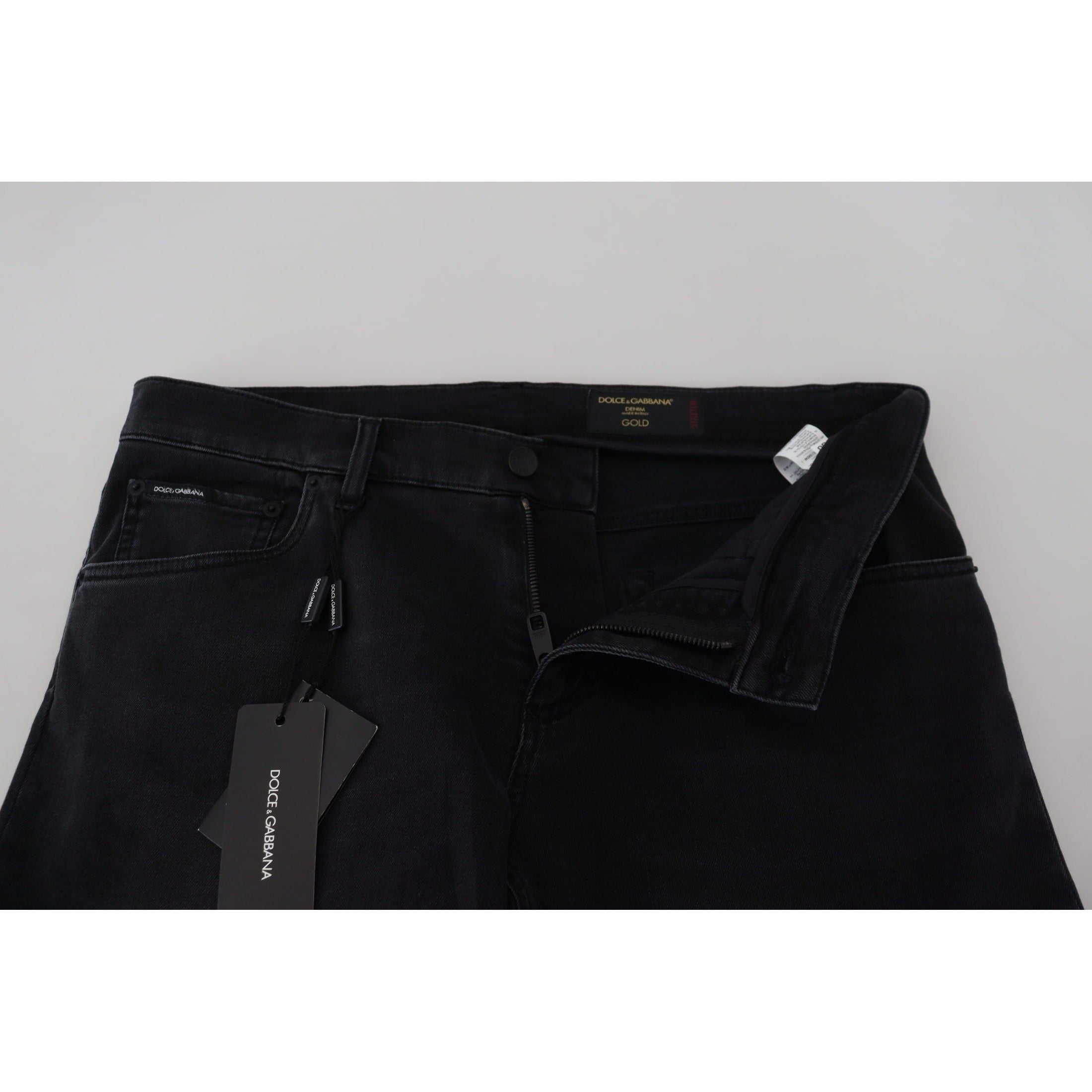 Sleek Black Cotton Blend Denim Pants