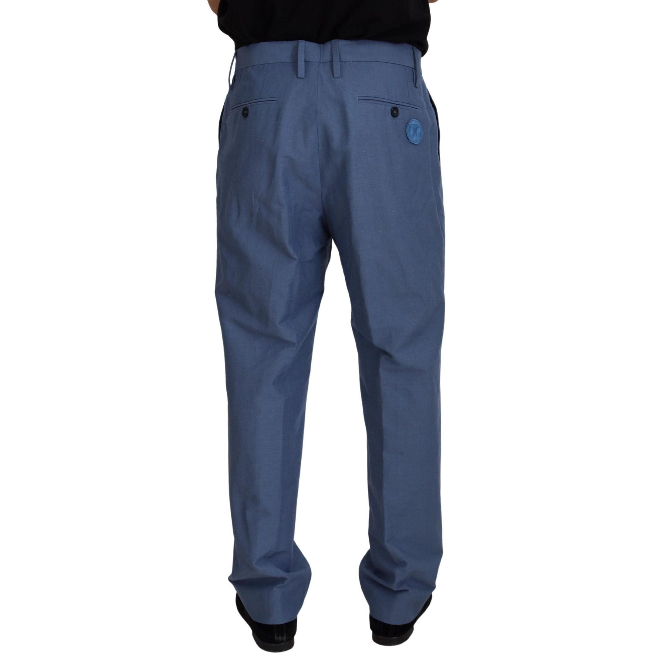 Elegant Blue Linen-Cotton Blend Trousers