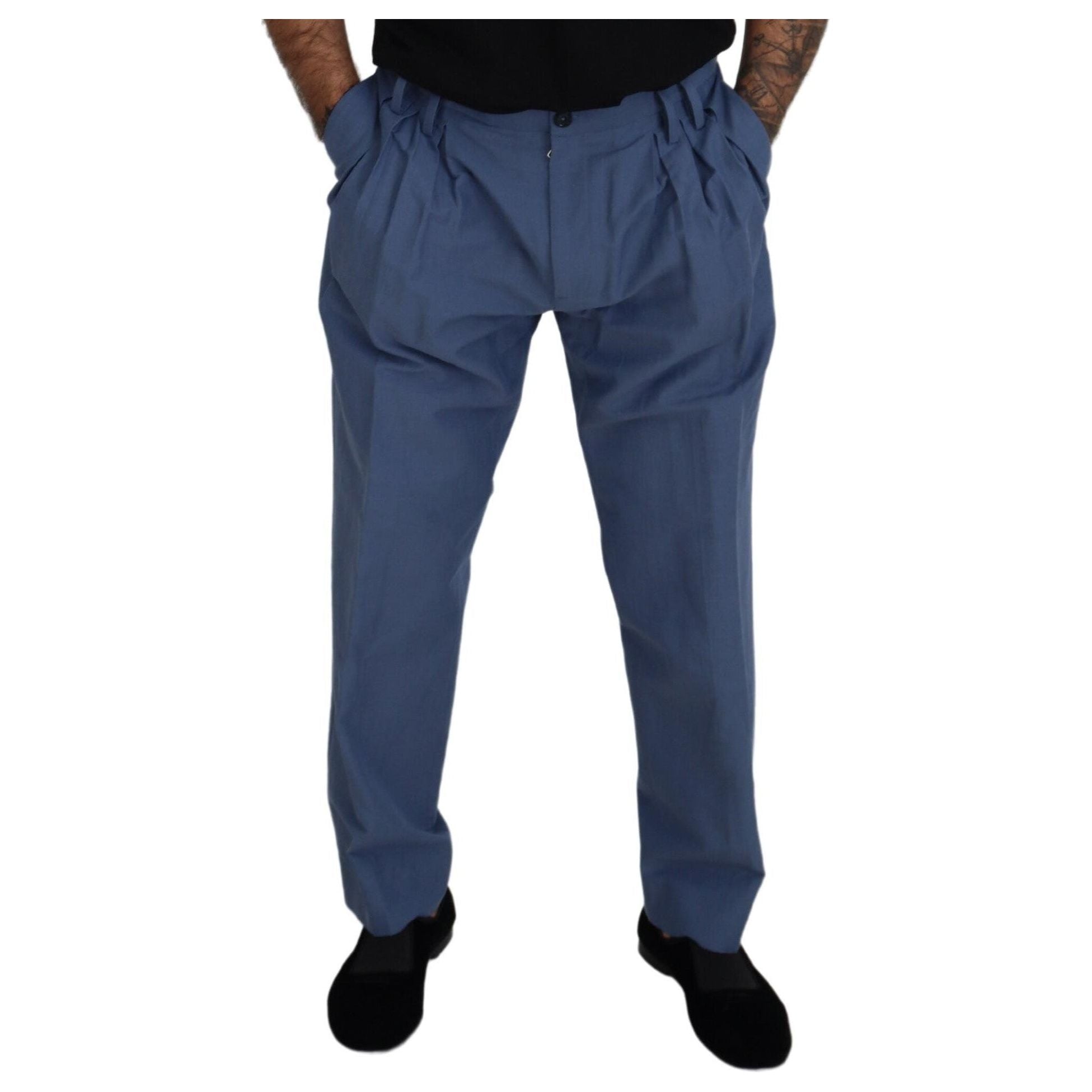 Elegant Blue Linen-Cotton Blend Trousers