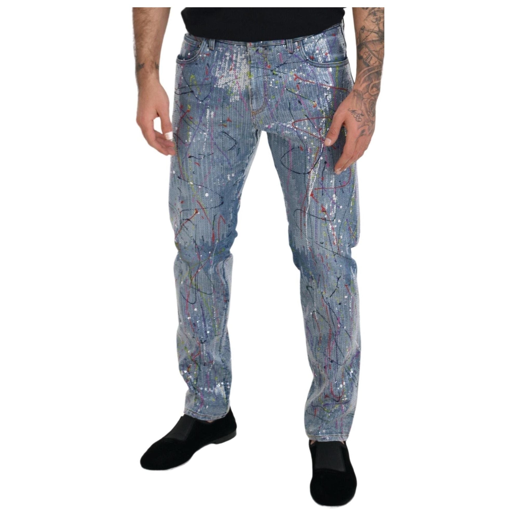 Exquisite Color Splash Denim Pants