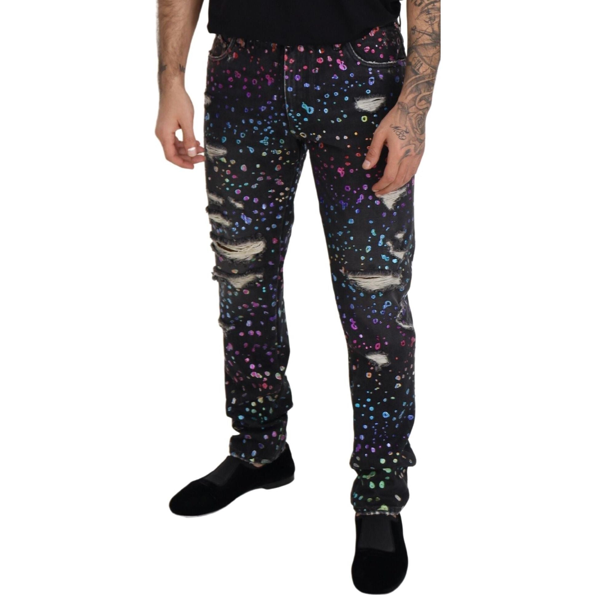 Elegant Multicolor Printed Denim Pants