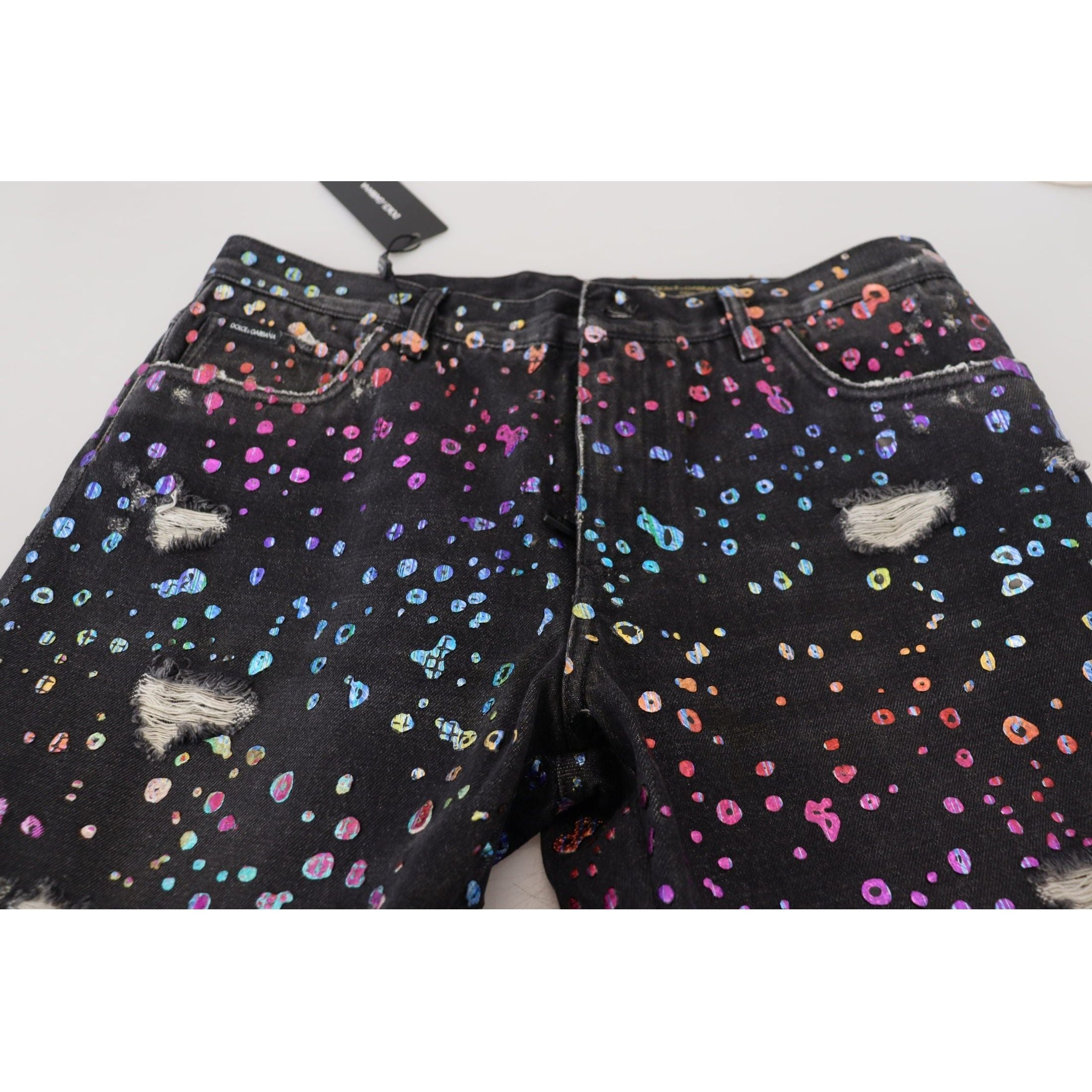 Elegant Multicolor Printed Denim Pants