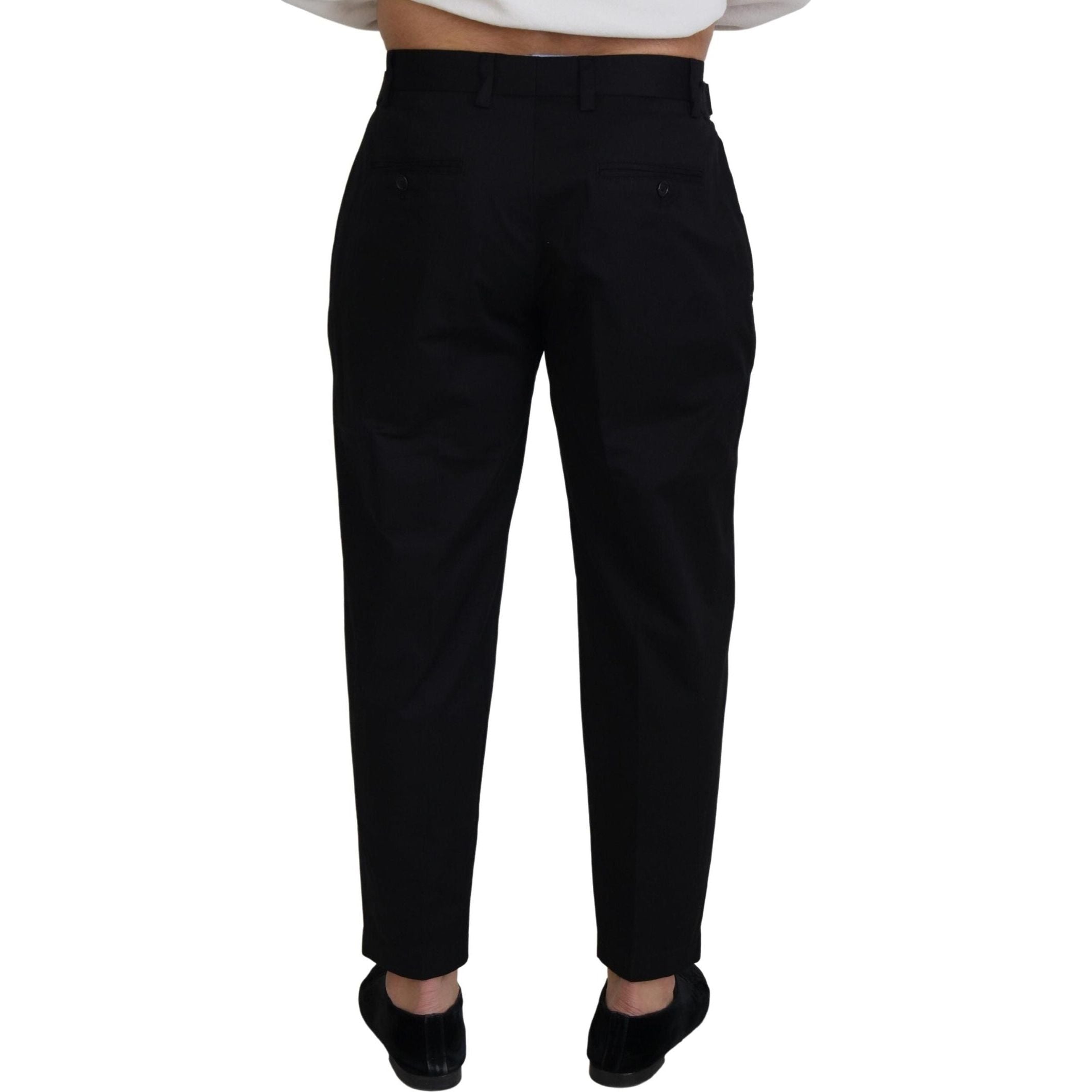 Sleek Black Italian Designer Pants with Side Buckle