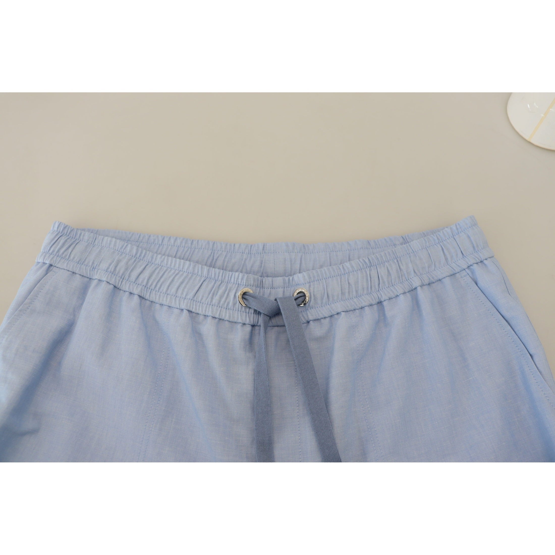 Elegant Light Blue Linen-Cotton Summer Shorts