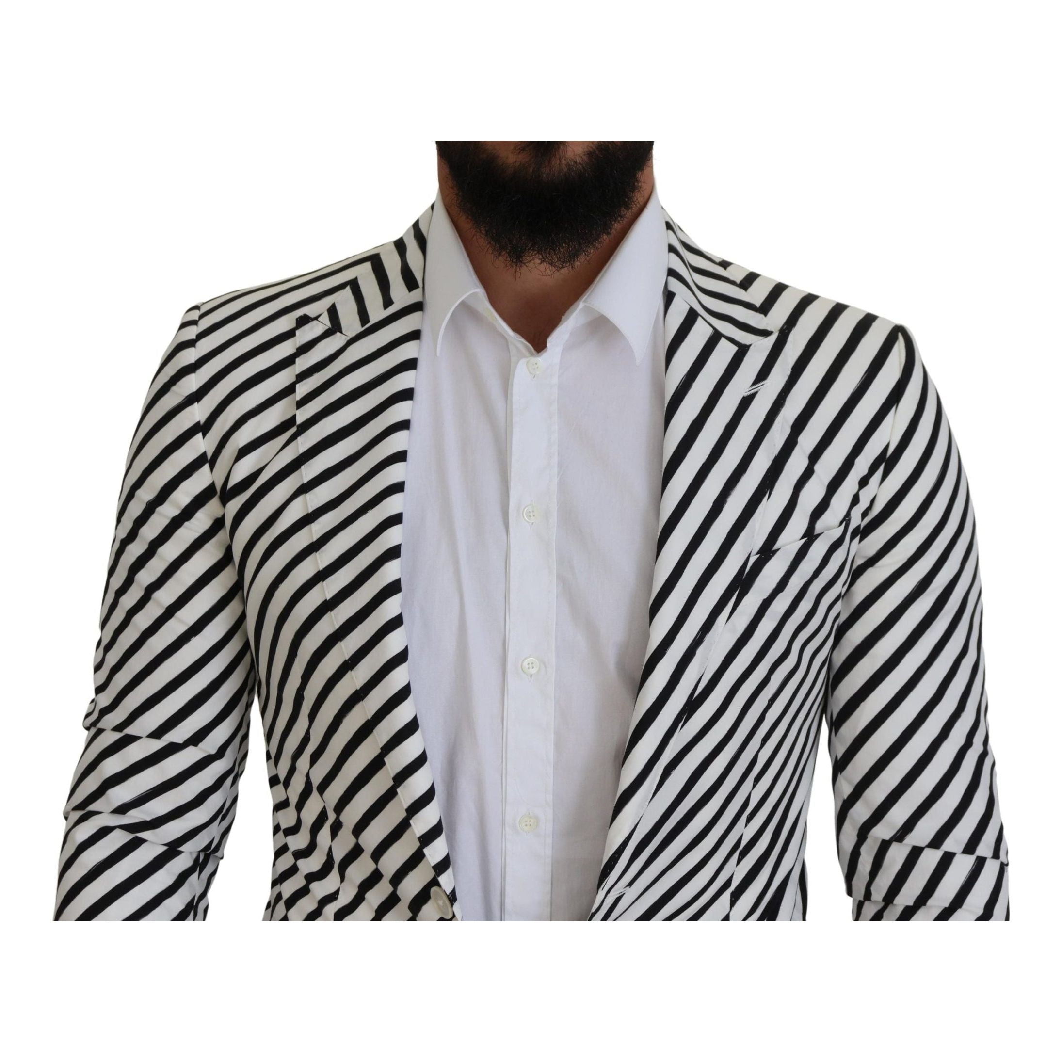 Elegant White Striped Single Breasted Blazer