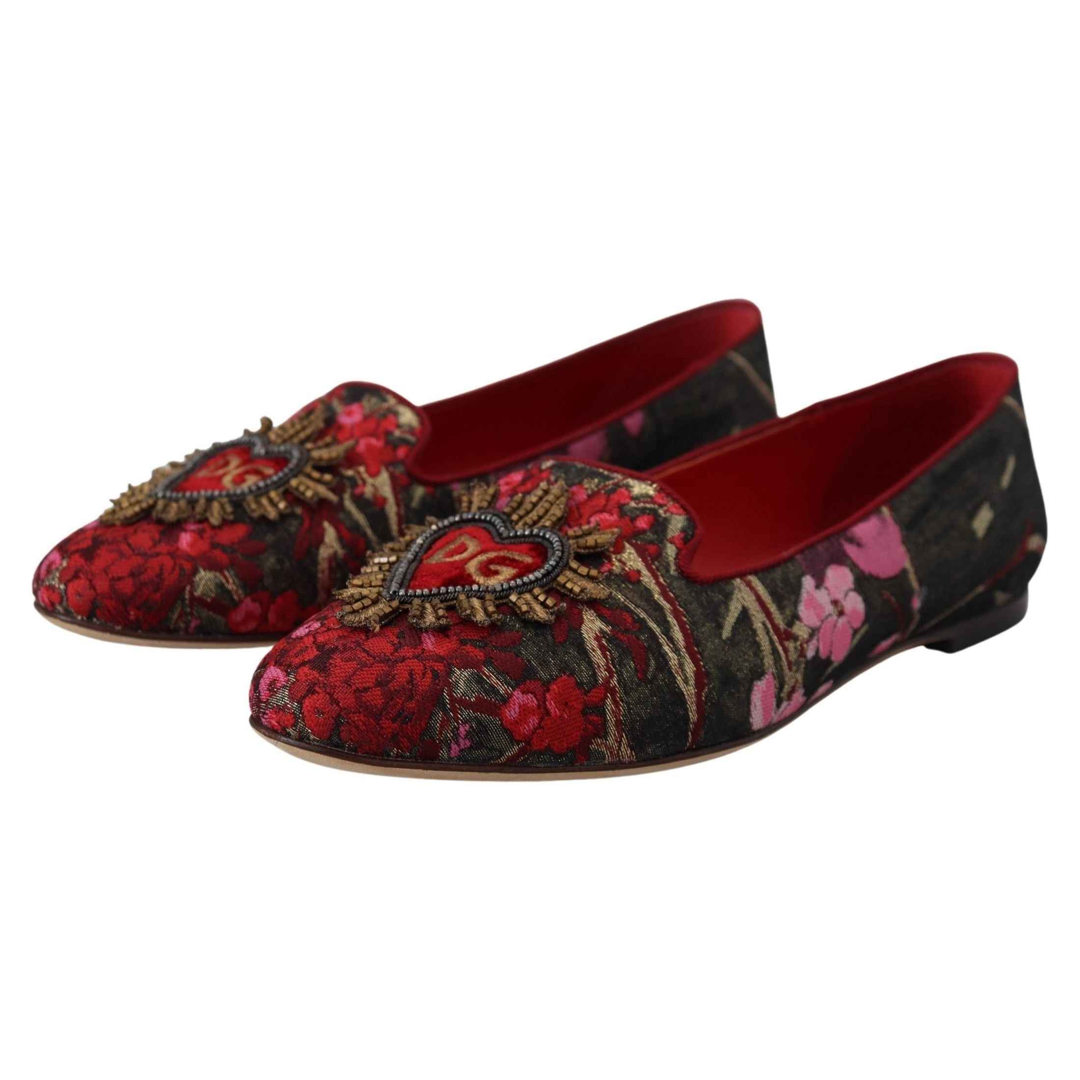 Multicolor Leather and Fabric Flats with Sacred Heart Patch