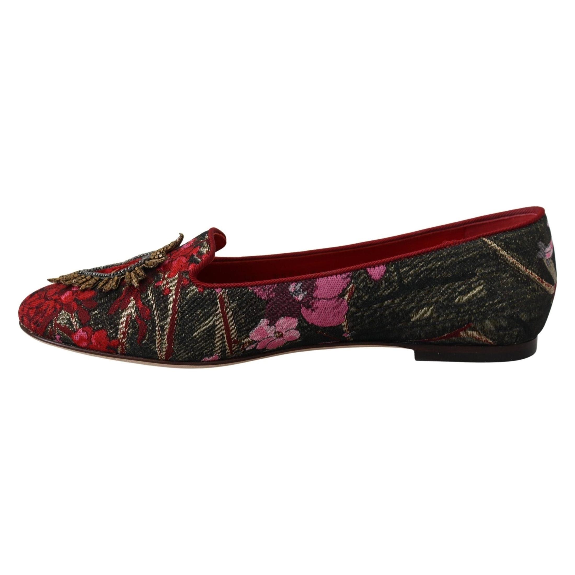 Multicolor Leather and Fabric Flats with Sacred Heart Patch