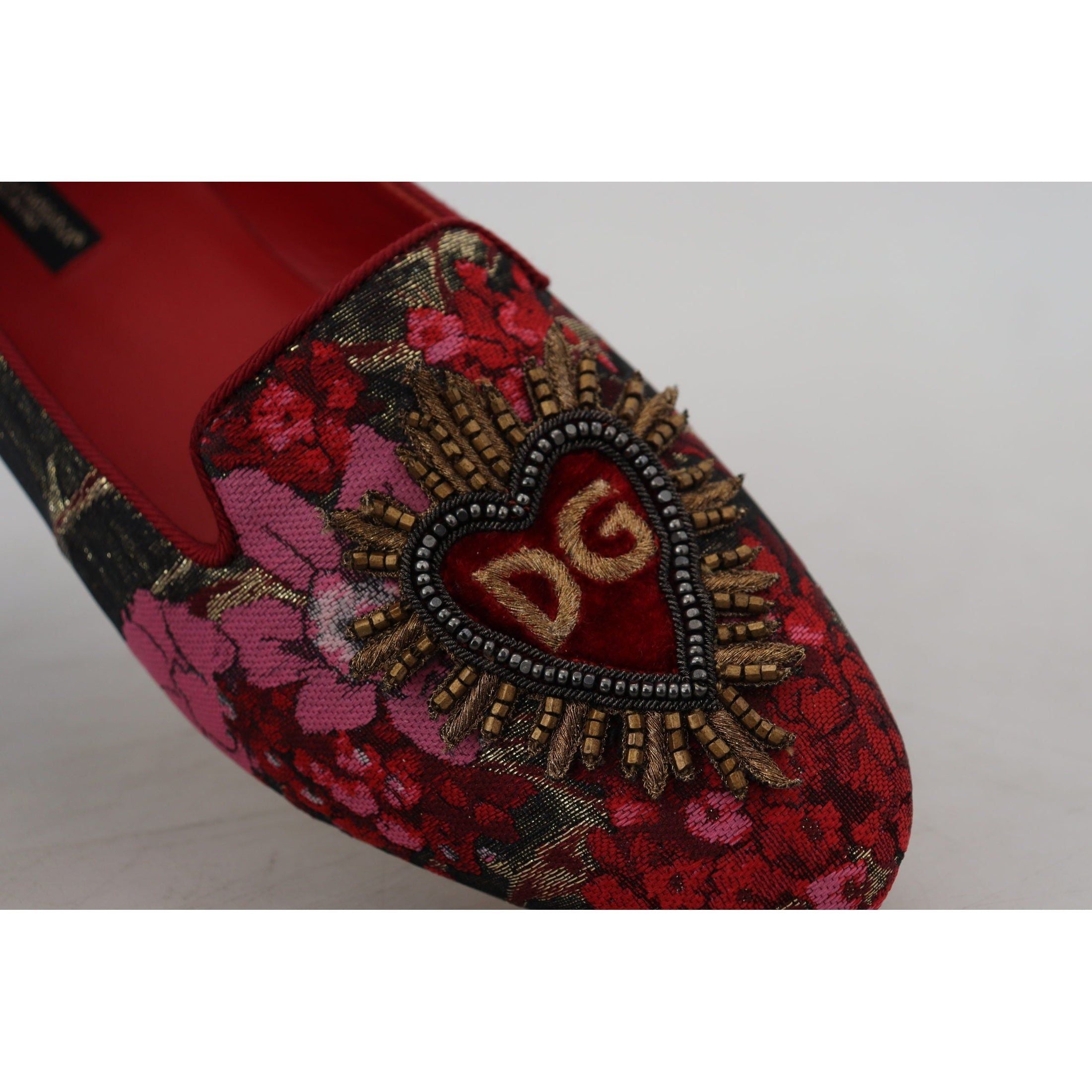 Multicolor Leather and Fabric Flats with Sacred Heart Patch