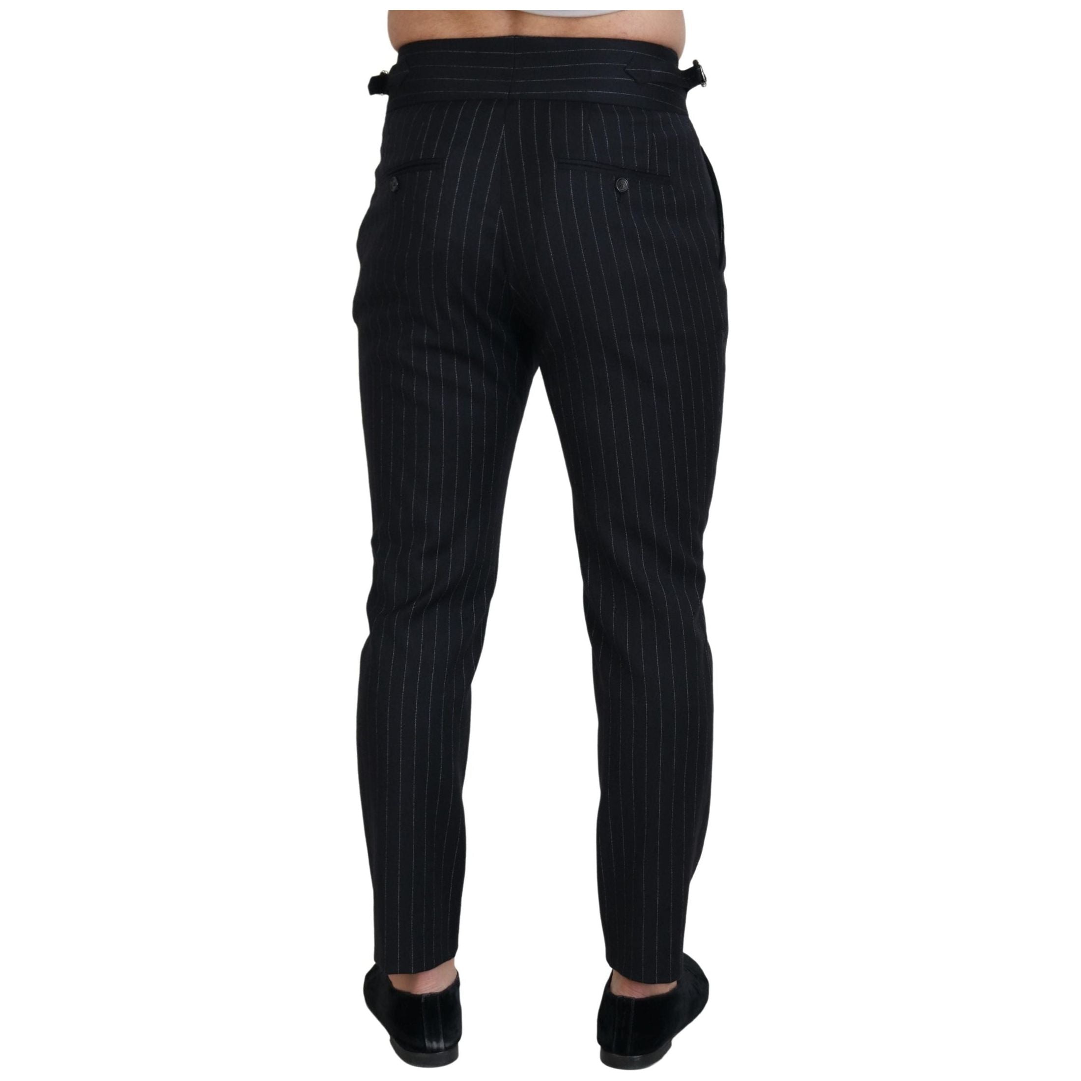 Elegant Black Striped Wool Blend Trousers