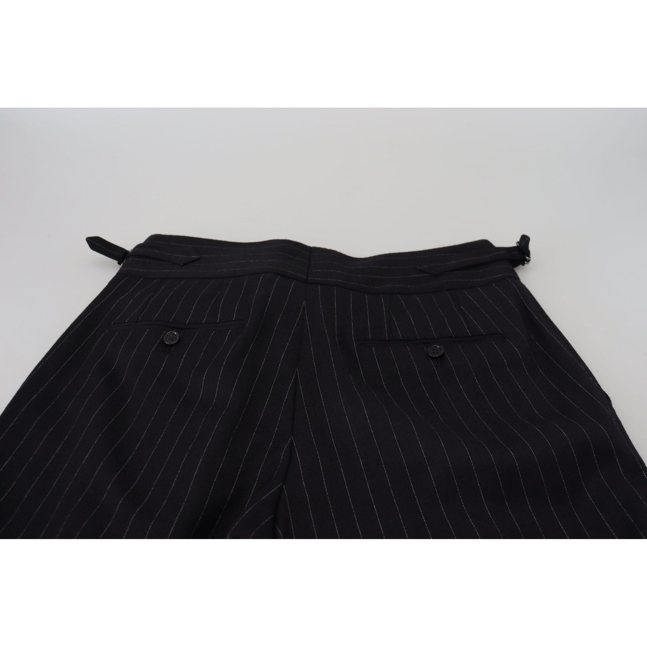 Elegant Black Striped Wool Blend Trousers