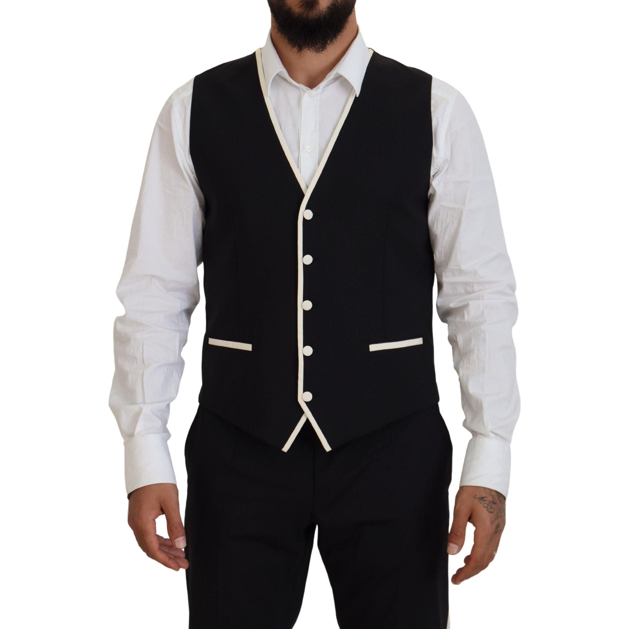 Elegant Black and White Slim Fit Three Piece Suit