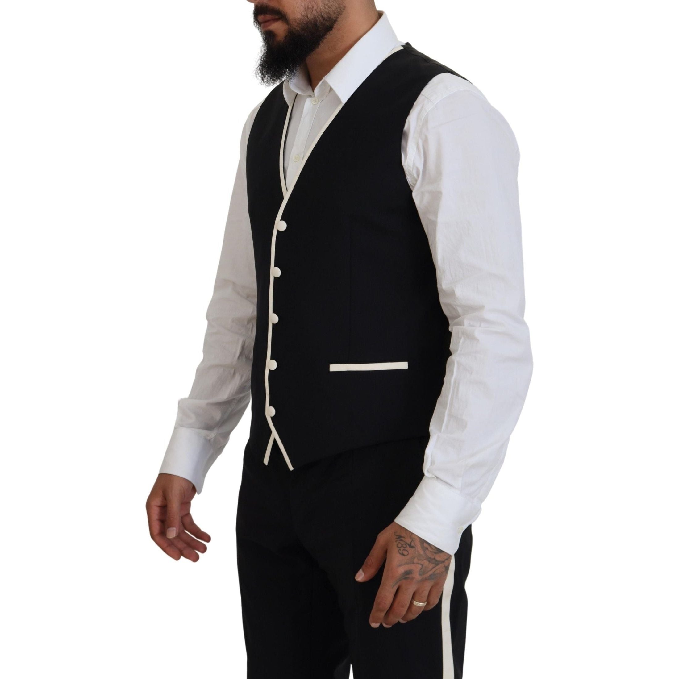 Elegant Black and White Slim Fit Three Piece Suit