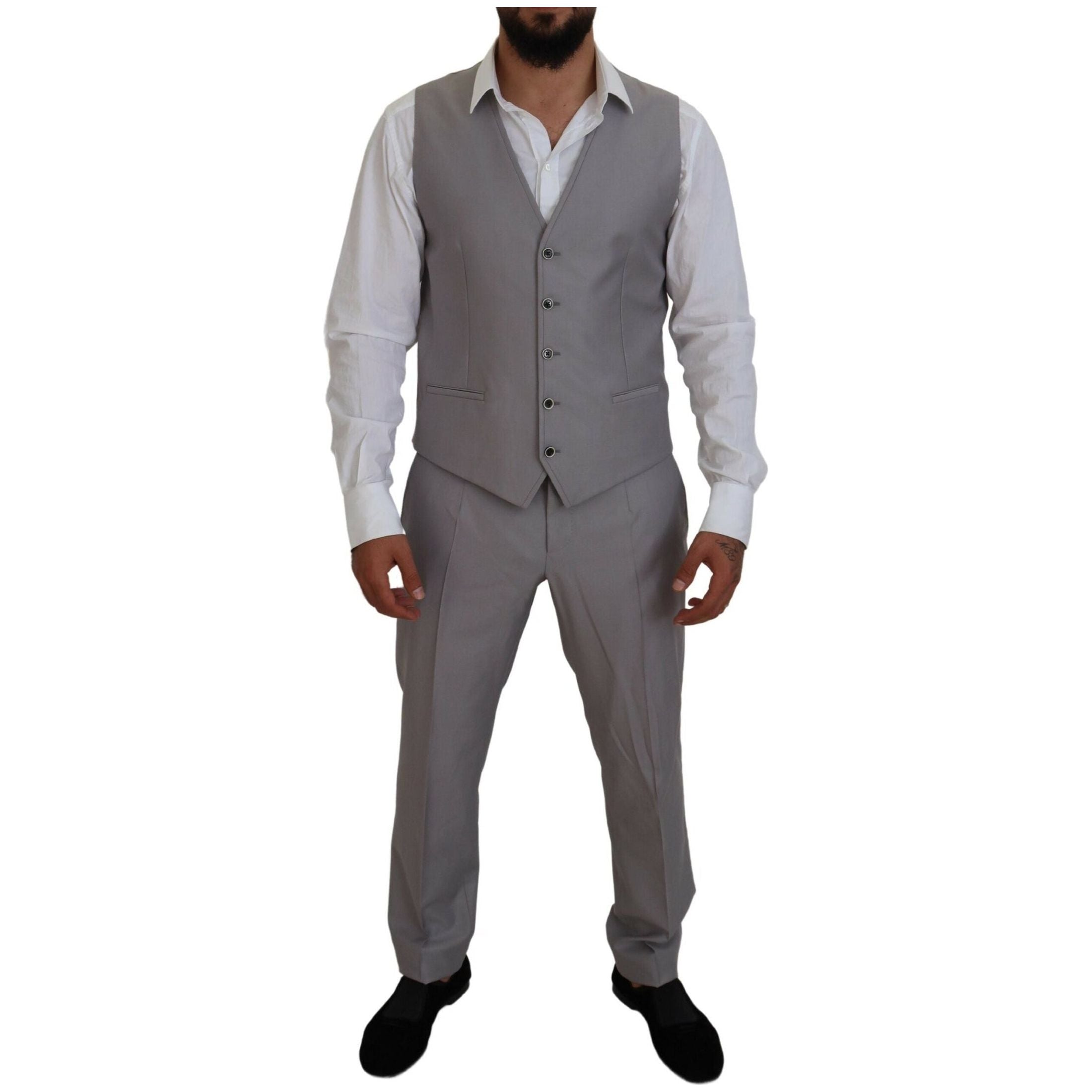 Elegant Silver Slim Fit Three-Piece Suit