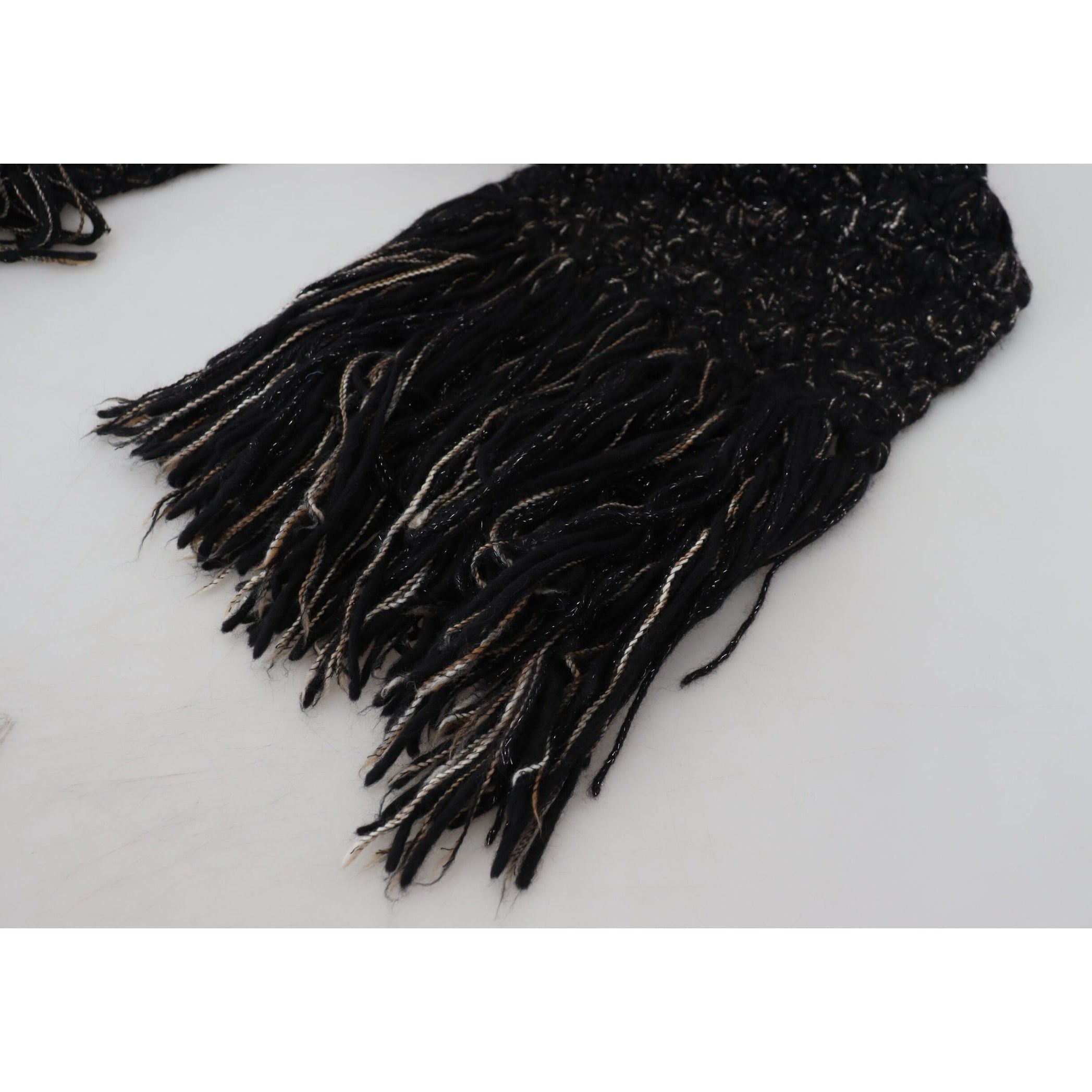 Elegant Virgin Wool Blend Black Scarf