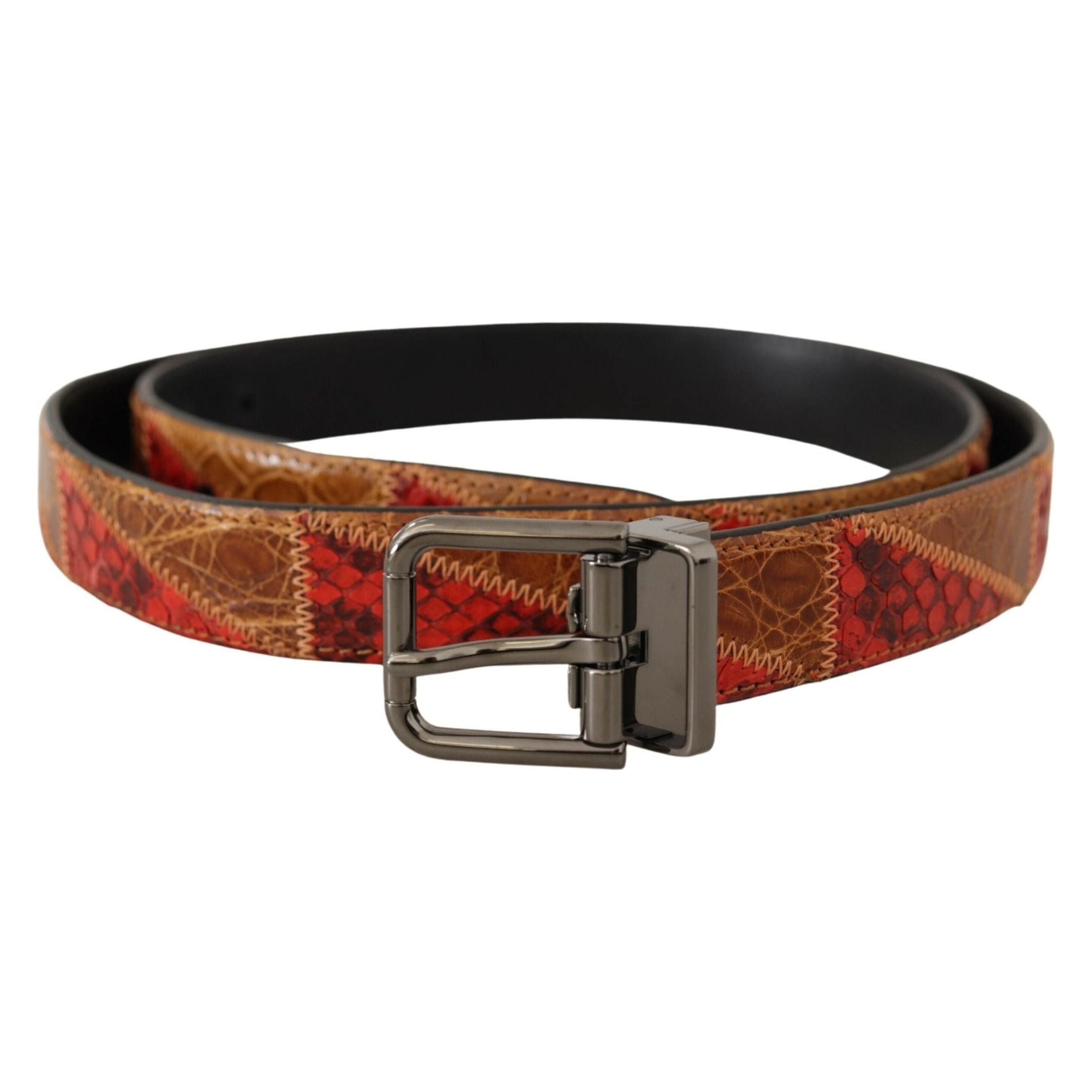 Elegant Two-Tone Snakeskin Leather Belt