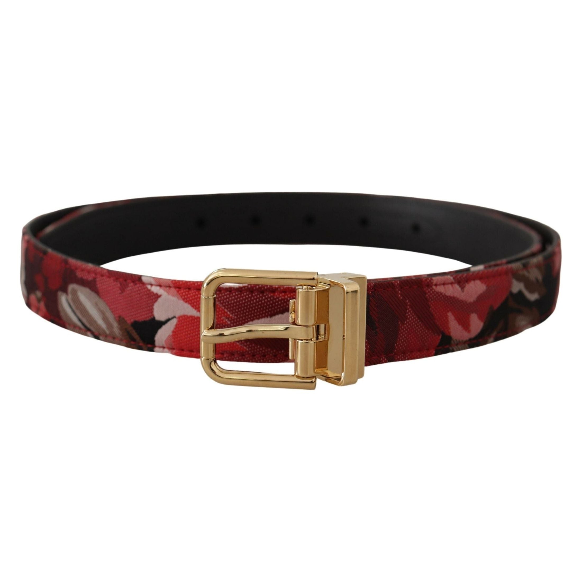 Red Multicolor Leather Belt with Gold-Tone Buckle