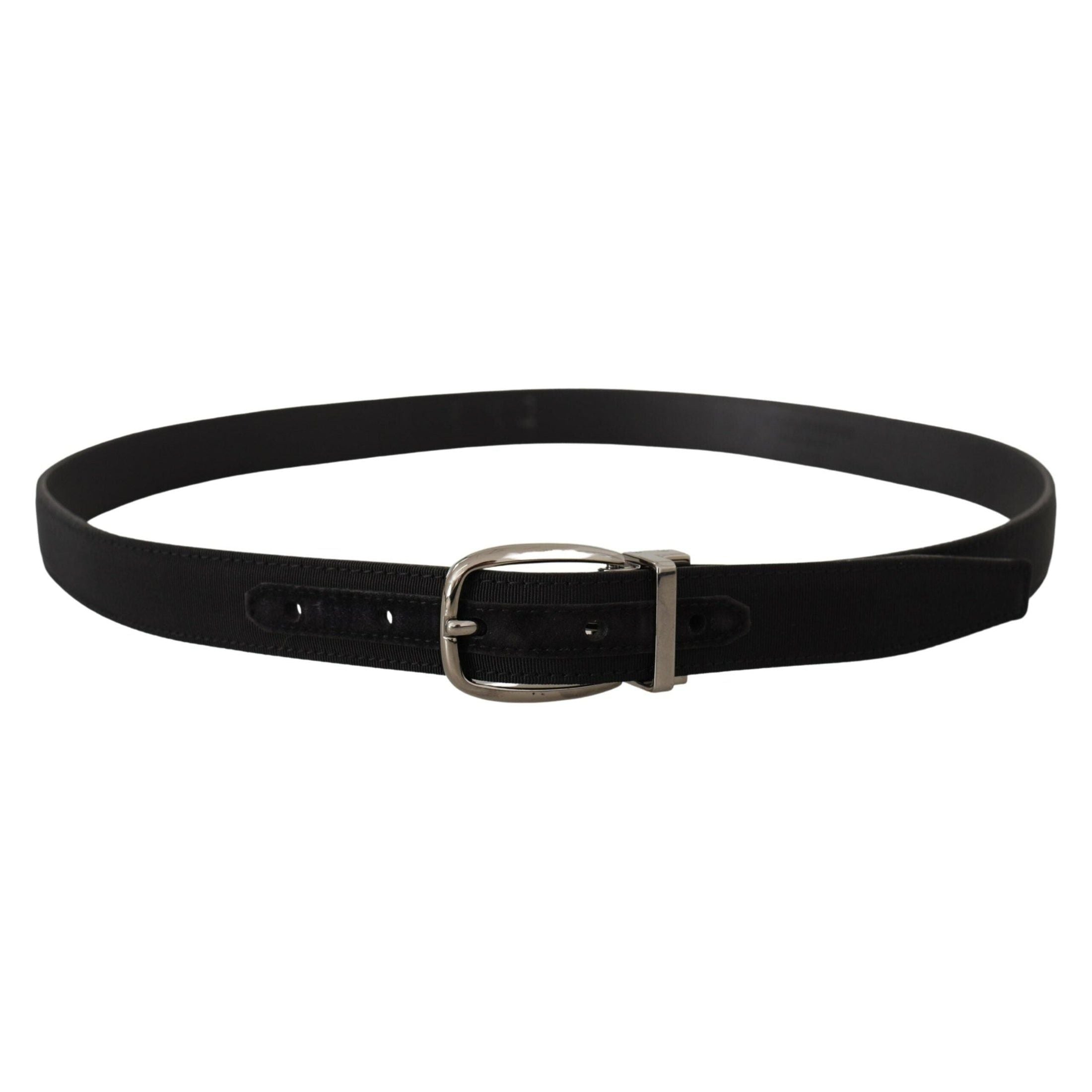 Elegant Grosgrain Leather Belt with Silver Buckle