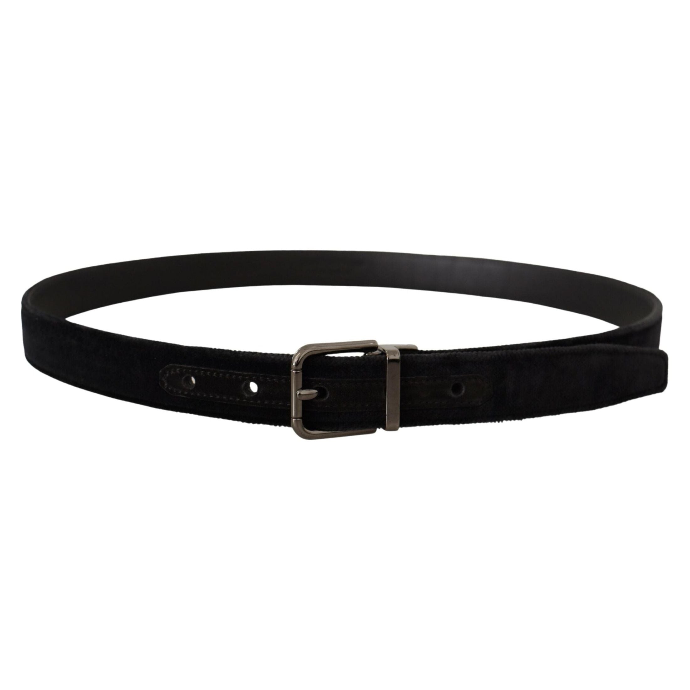 Elegant Black Leather Belt with Silver Tone Buckle