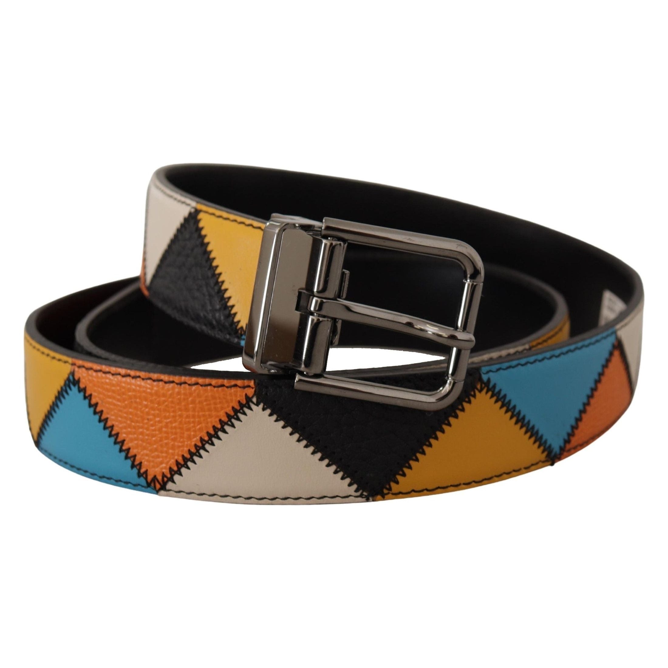 Multicolor Leather Belt with Silver Buckle