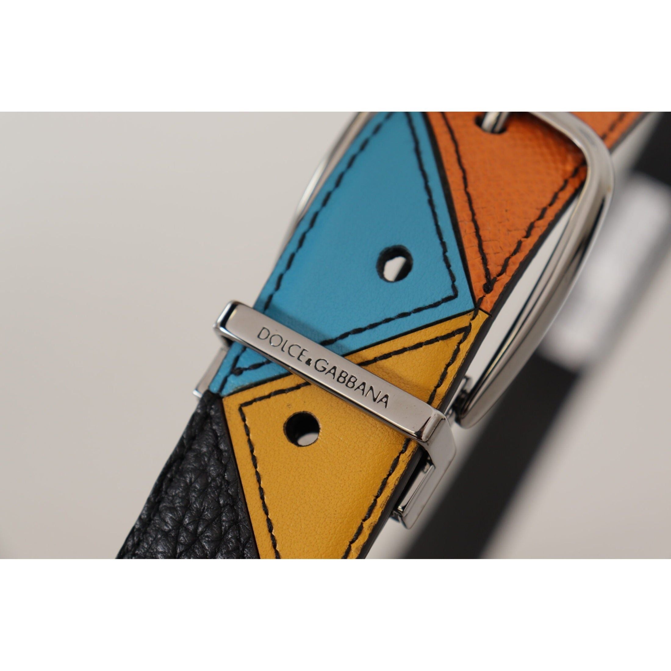 Elegant Multicolor Leather Belt with Silver Buckle