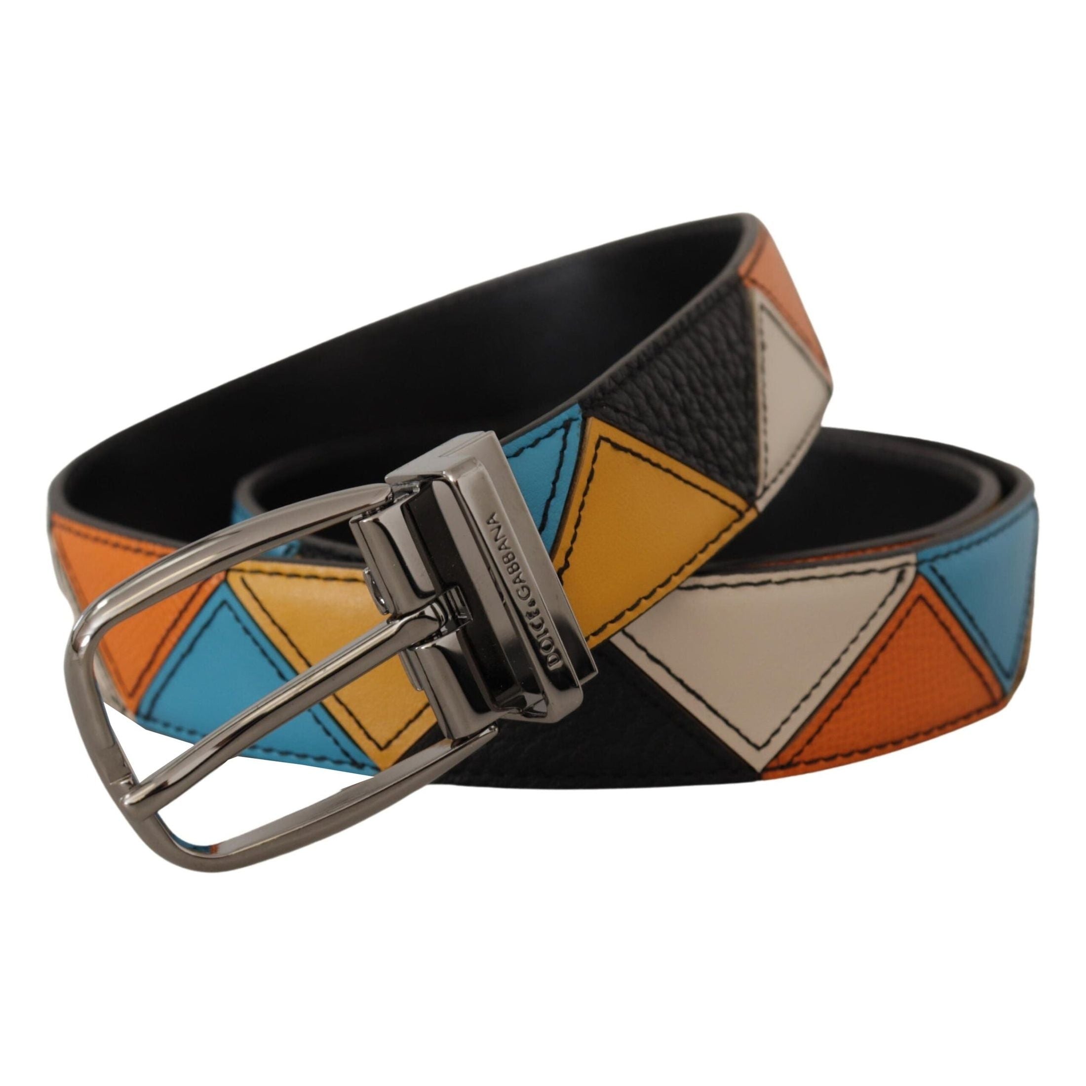 Elegant Multicolor Leather Belt with Silver Buckle