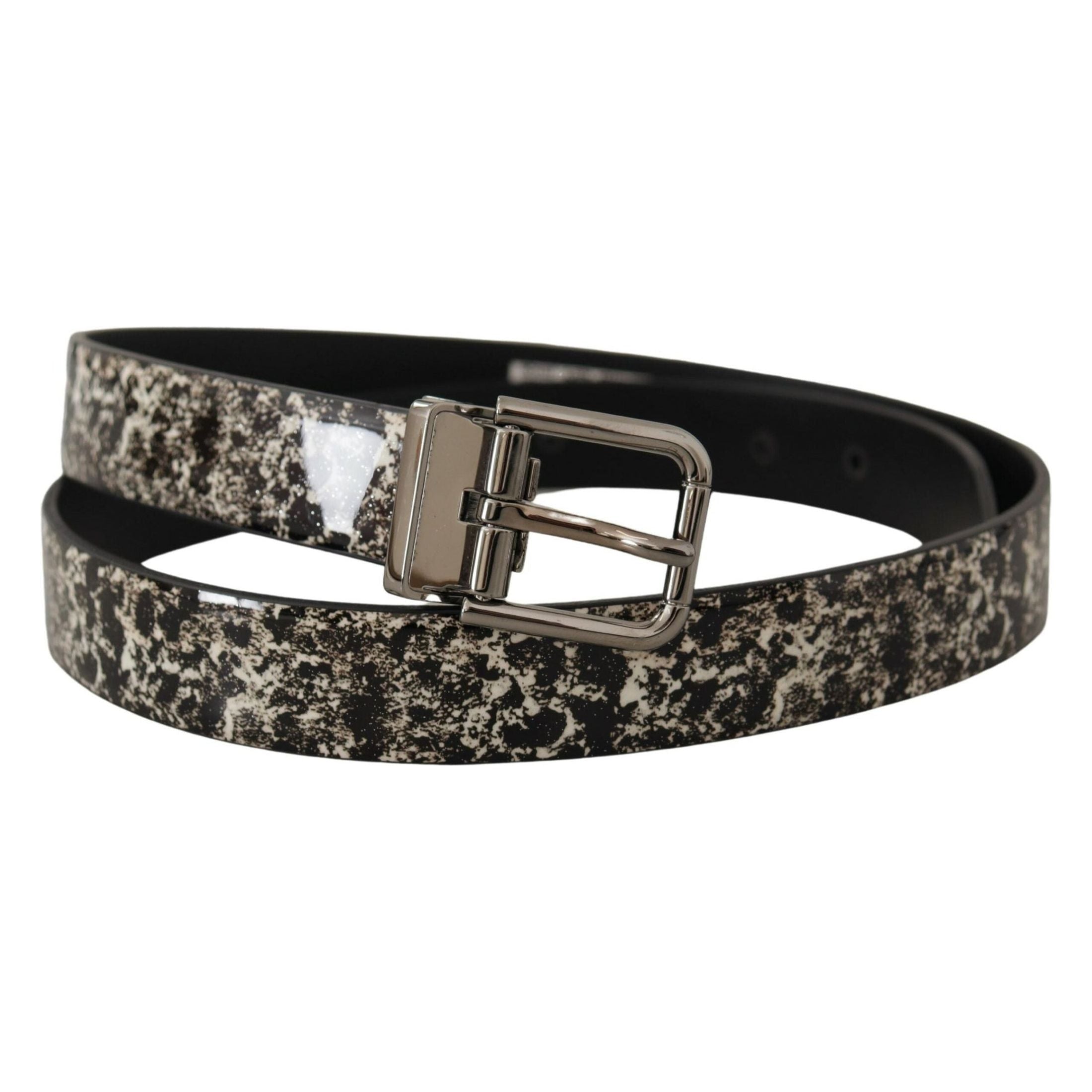 Elegant Black Marble Print Leather Belt