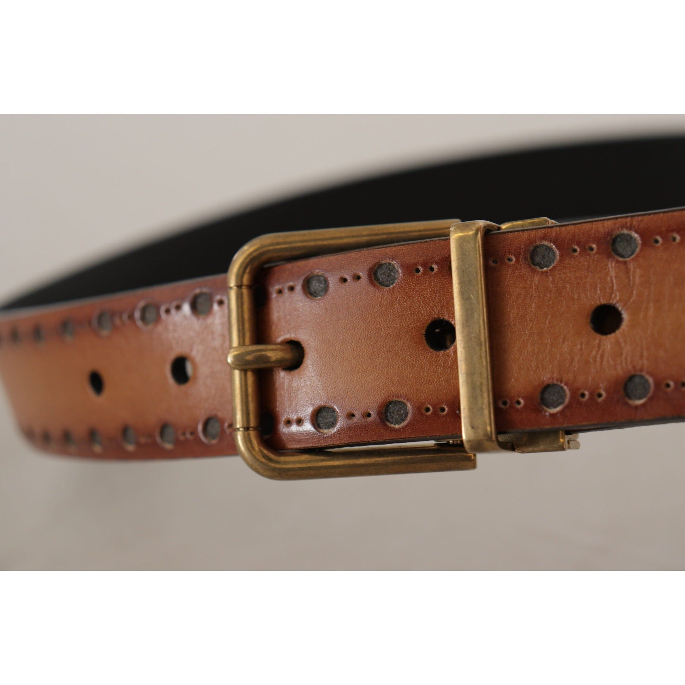 Elegant Brown Leather Belt with Brass Buckle