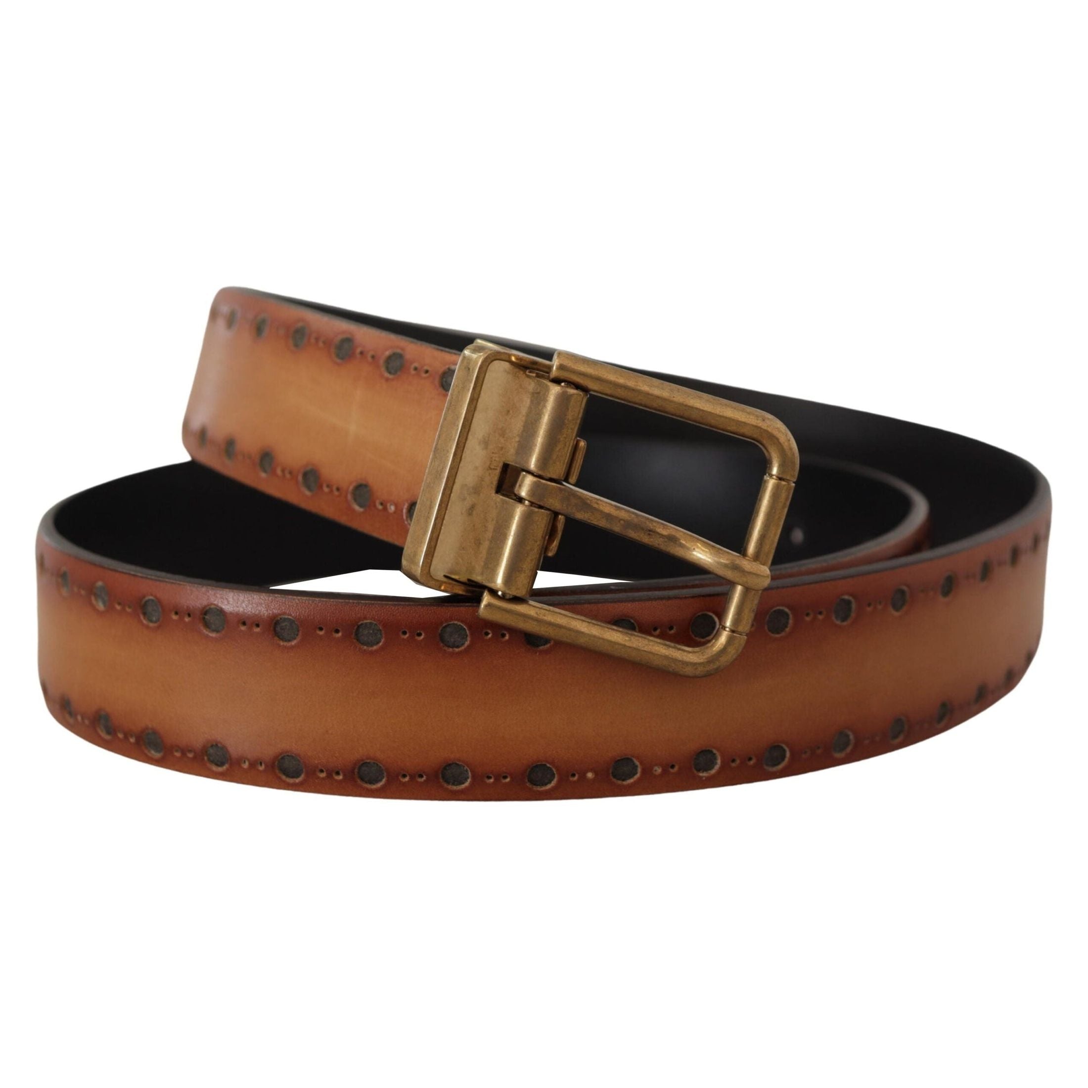 Elegant Brown Leather Belt with Brass Buckle