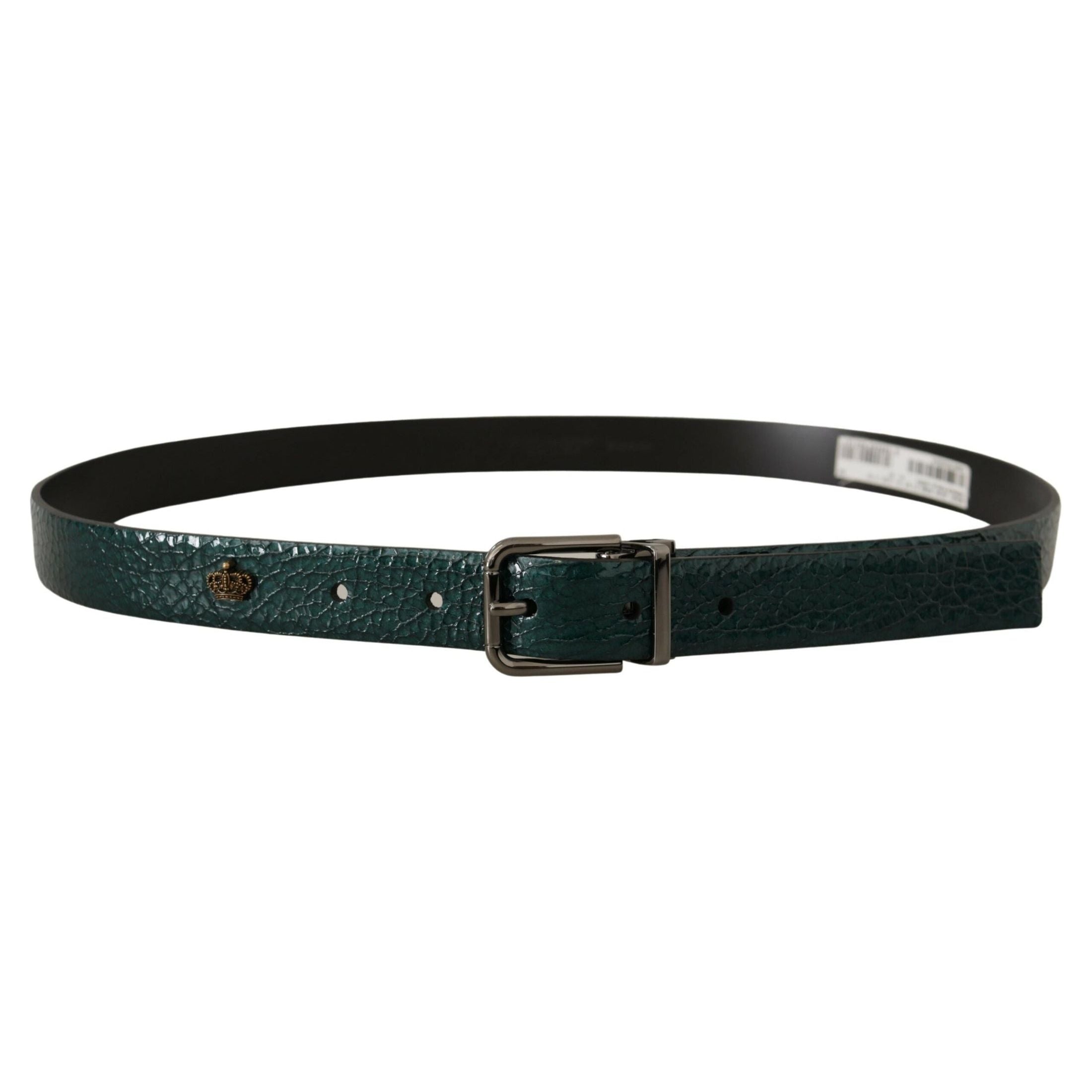 Elegant Green Leather Belt with Silver Buckle