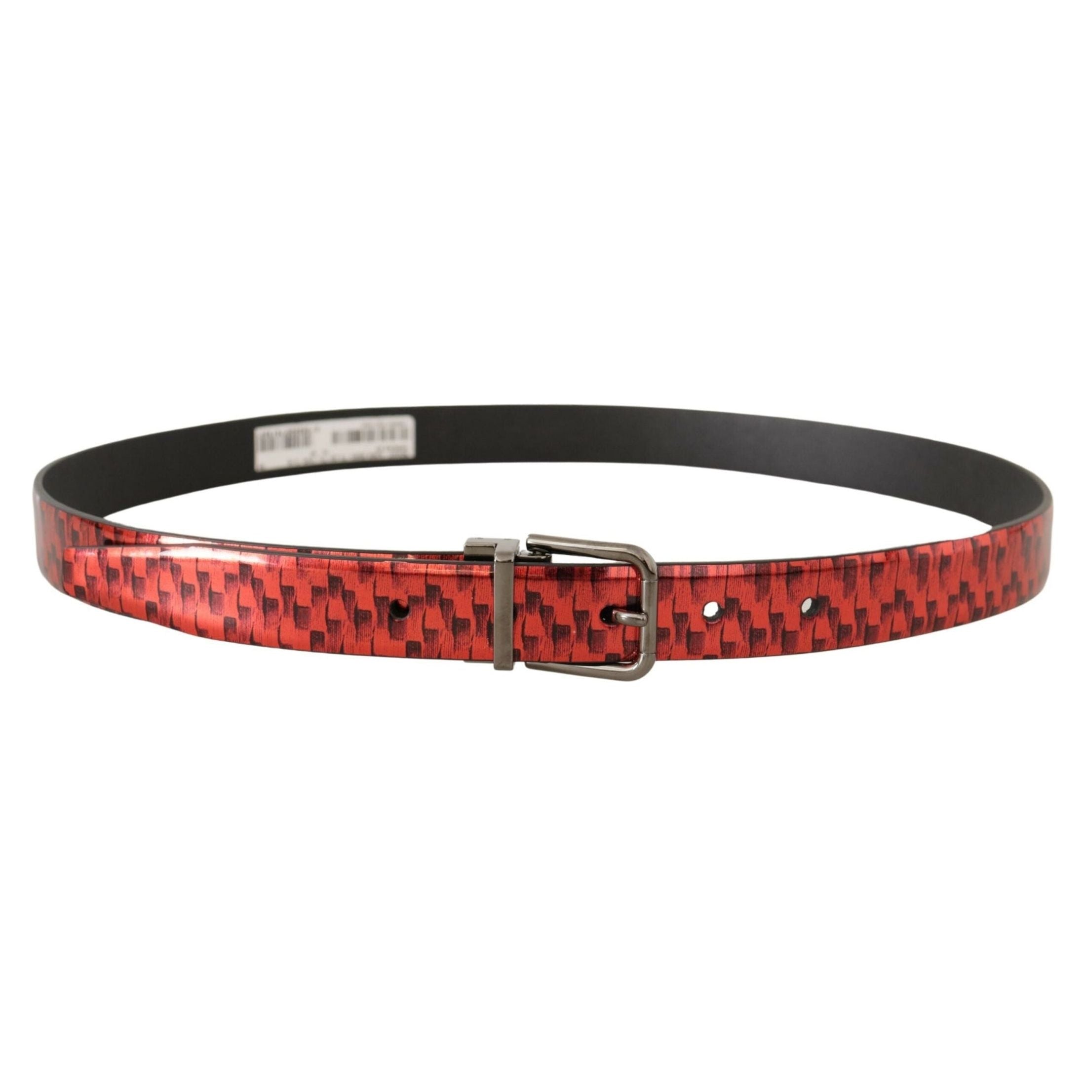 Elegant Red Leather Belt with Silver Buckle