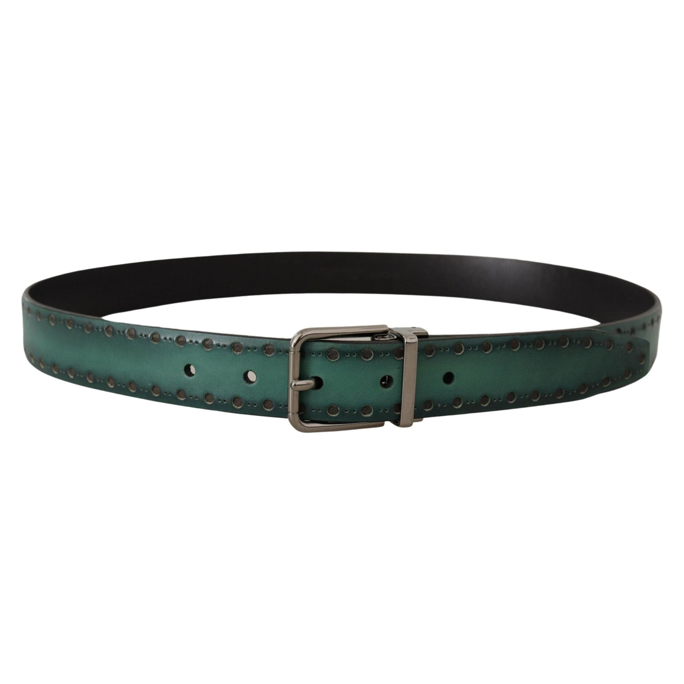 Elegant Leather Belt with Silver Tone Buckle