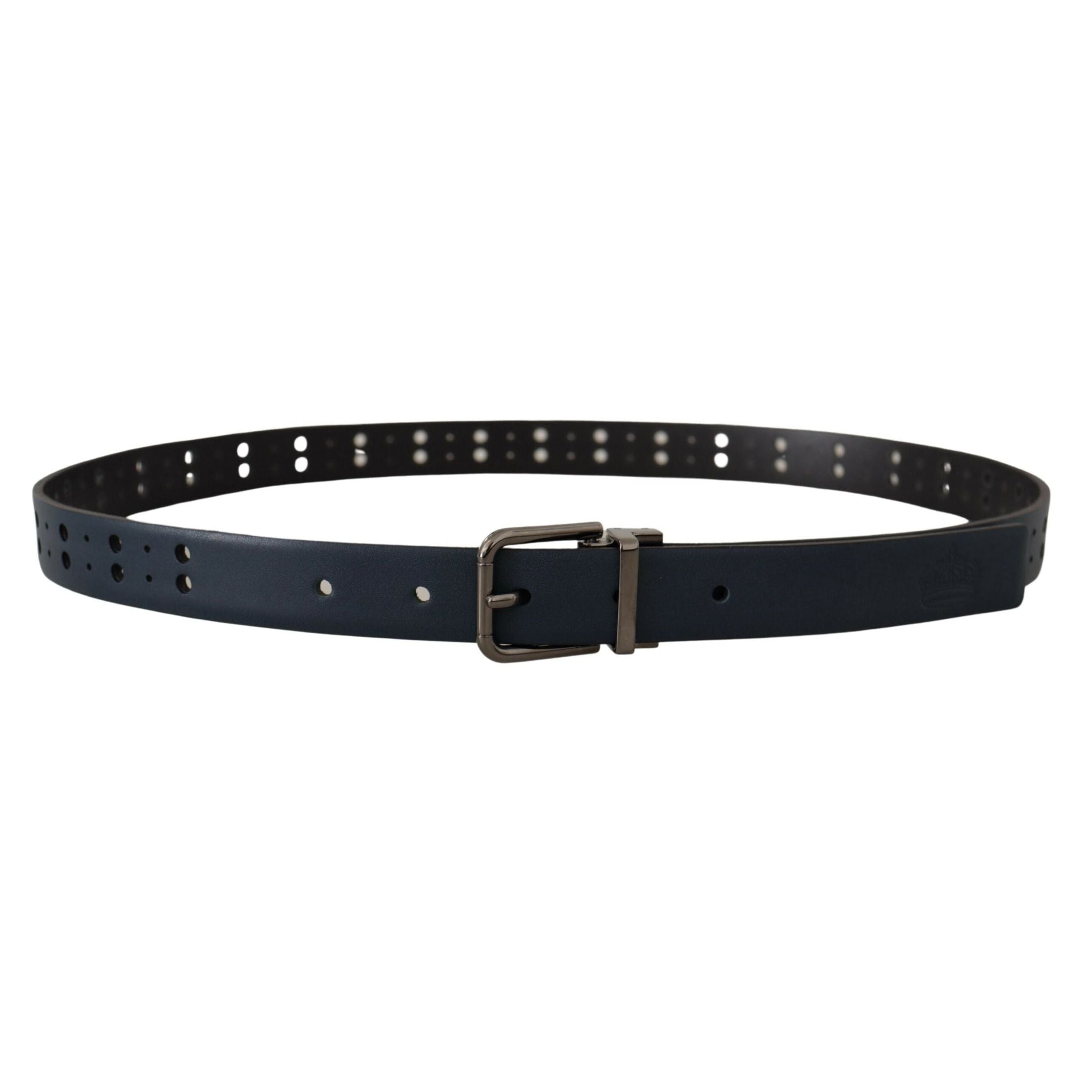 Elegant Blue Leather Belt with Metal Buckle