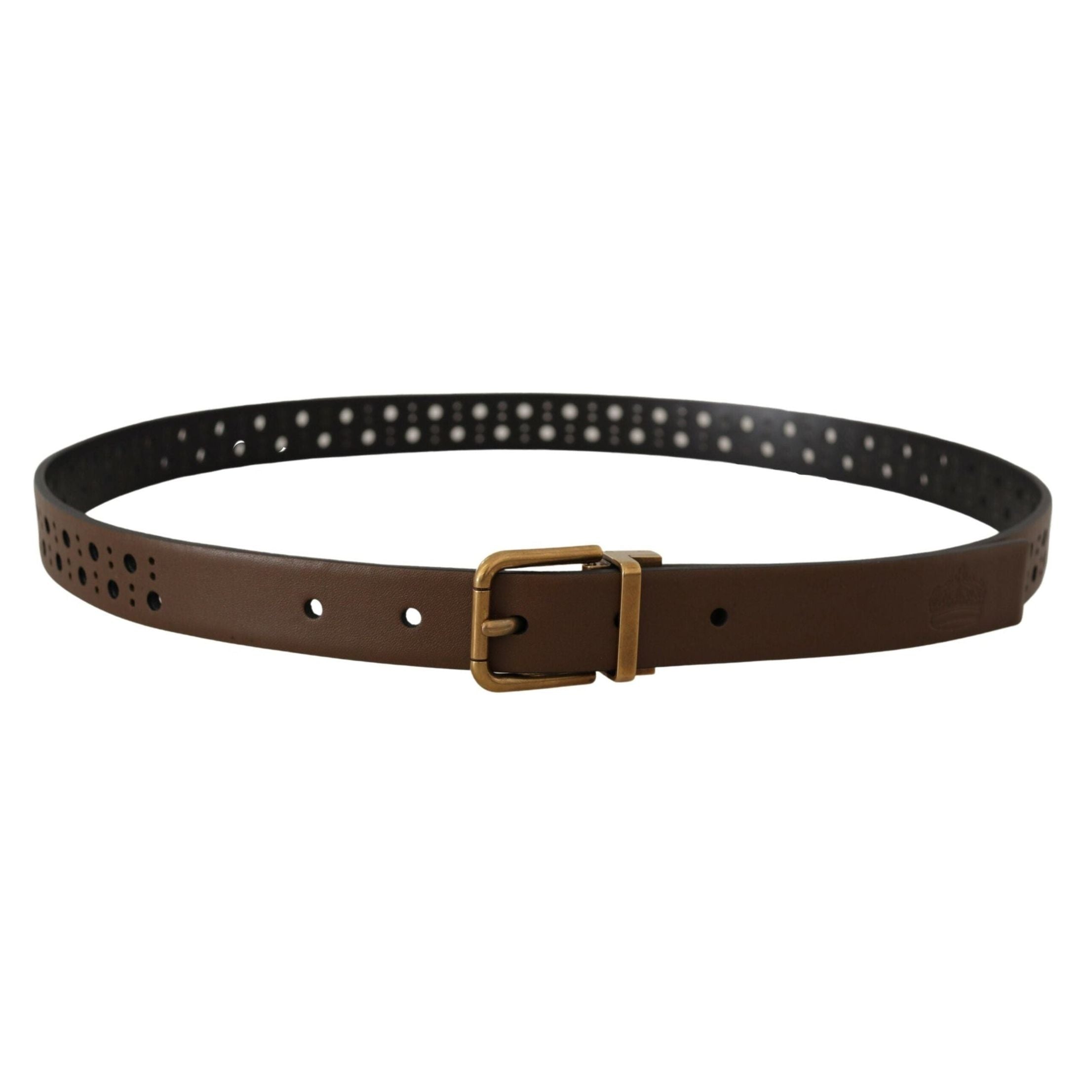 Elegant Brown Leather Belt with Golden Buckle