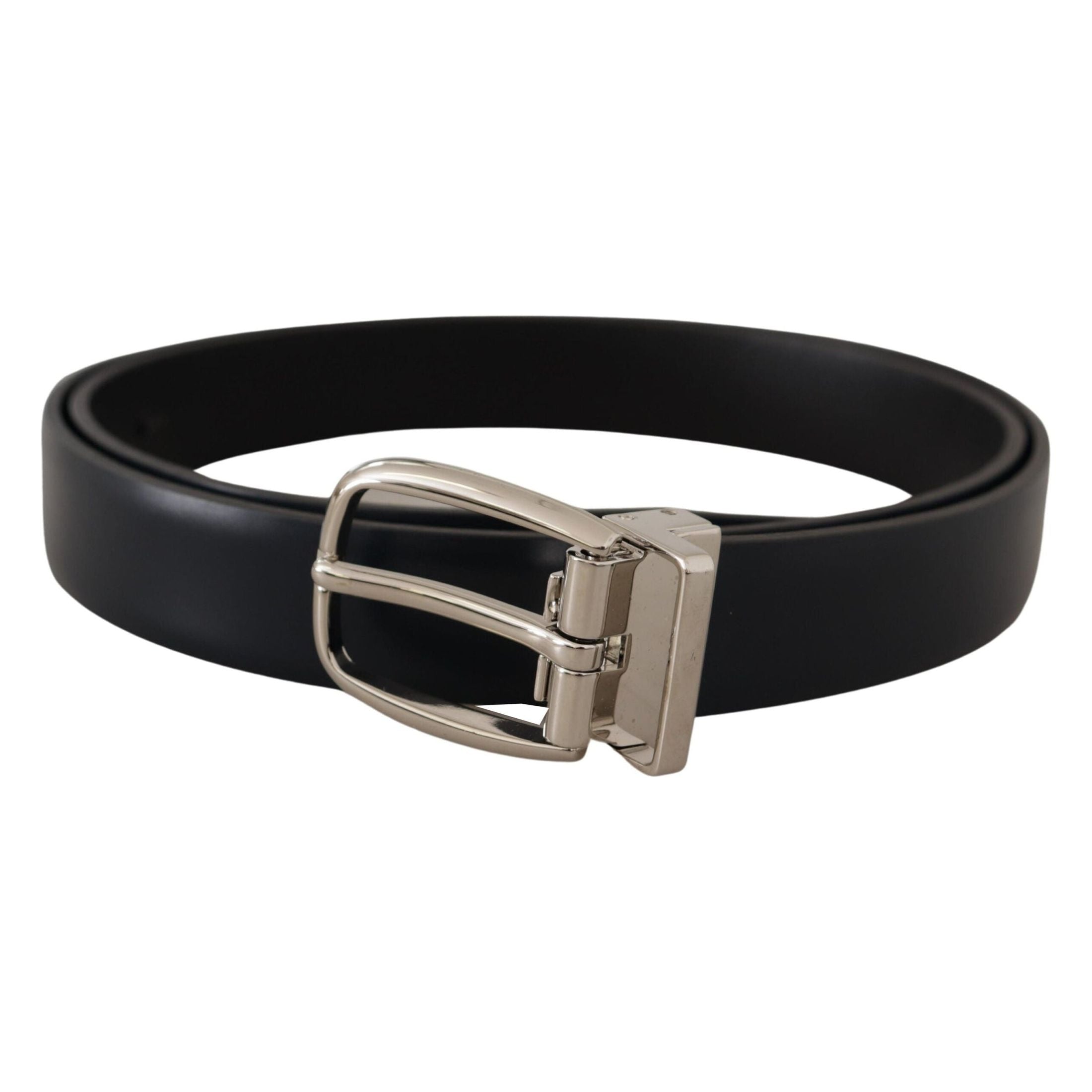 Elegant Black Leather Belt with Silver Buckle