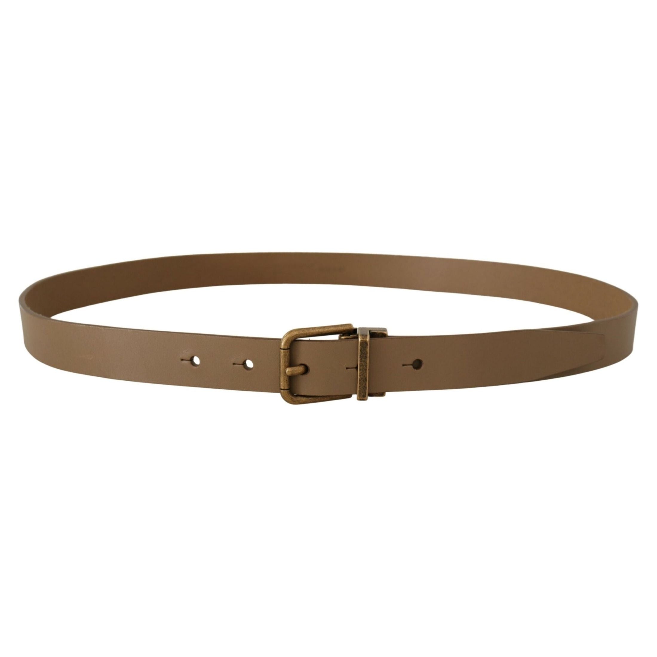 Elegant Brown Leather Belt with Brass Tone Buckle