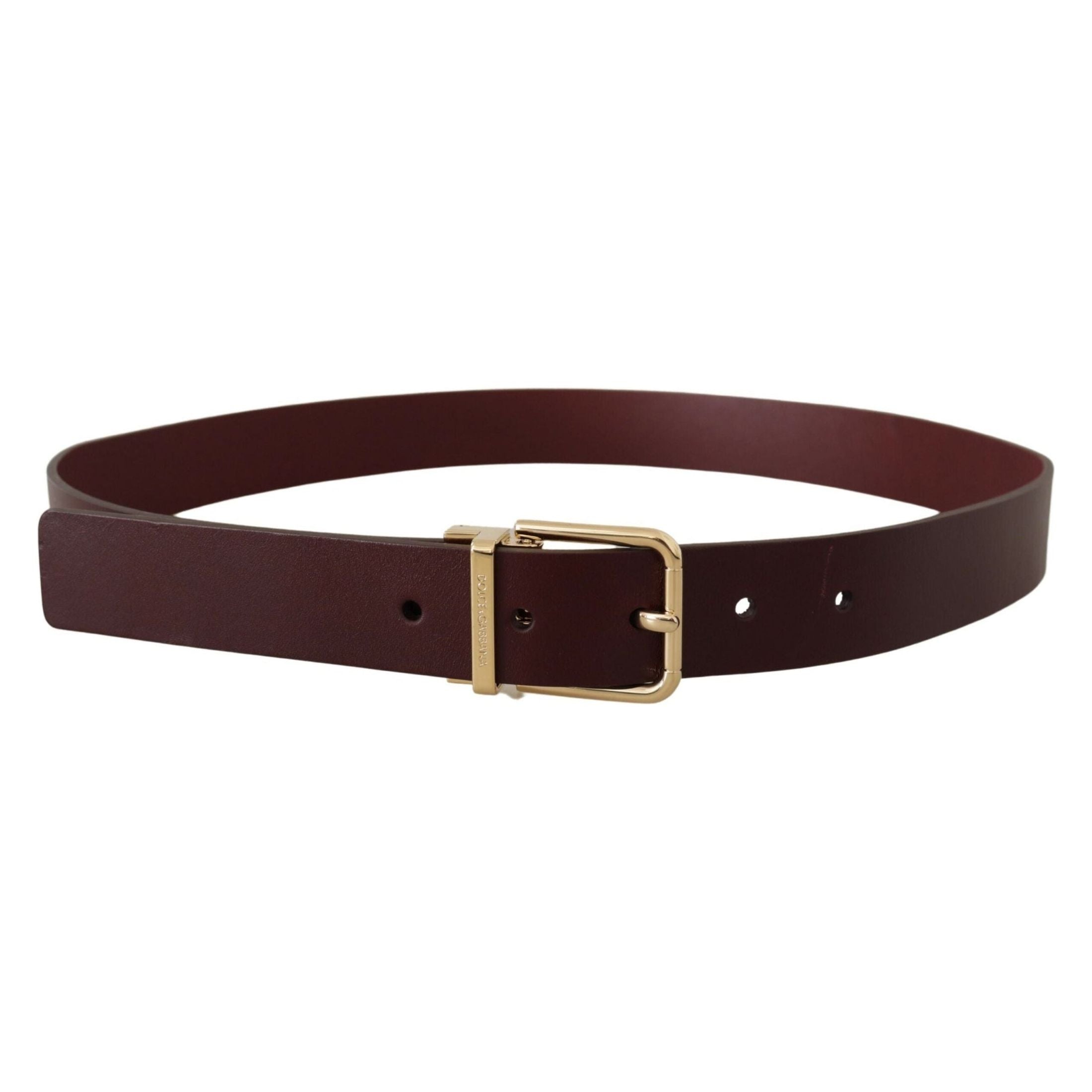 Elegant Maroon Leather Belt with Gold Buckle