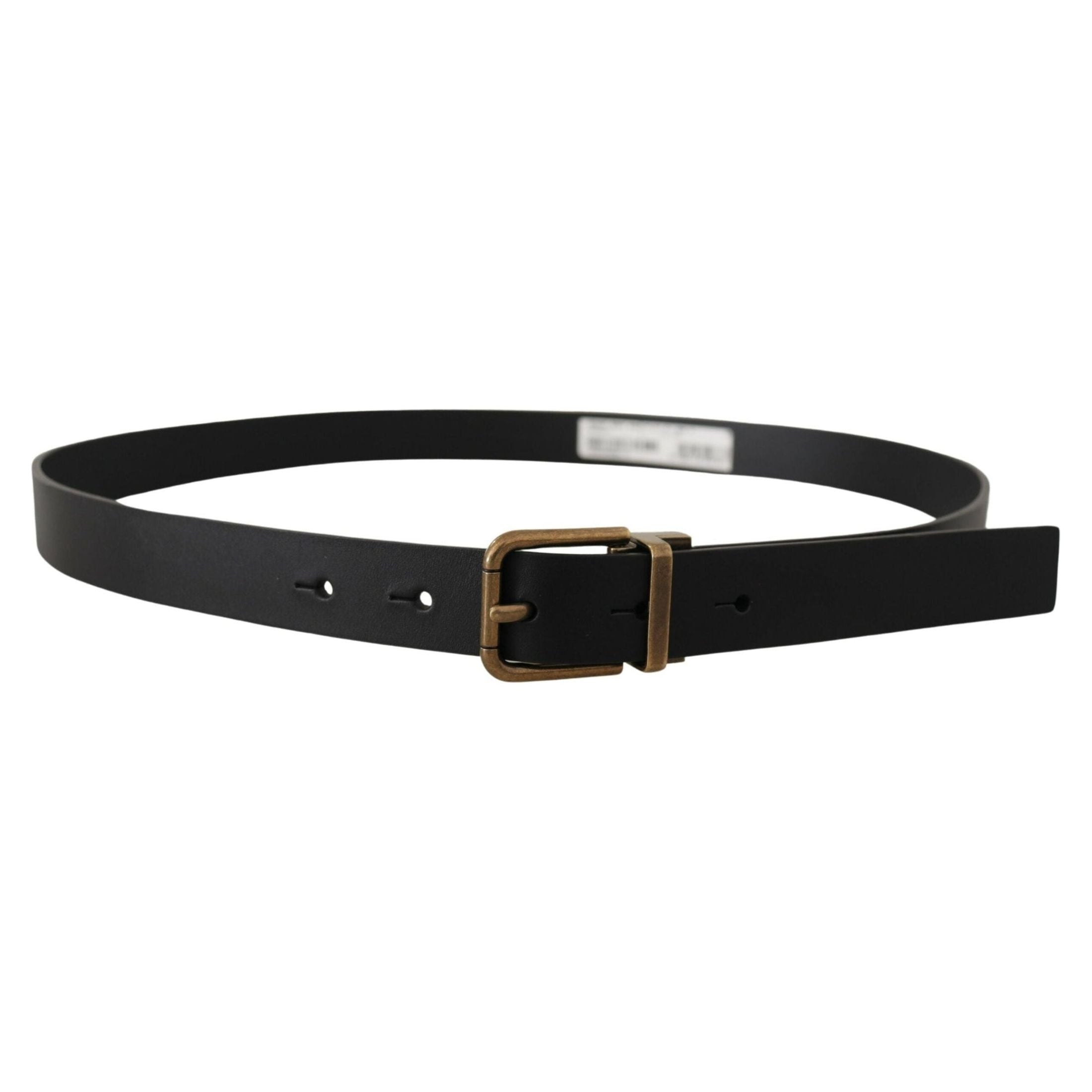 Elegant Black Leather Belt with Vintage Buckle