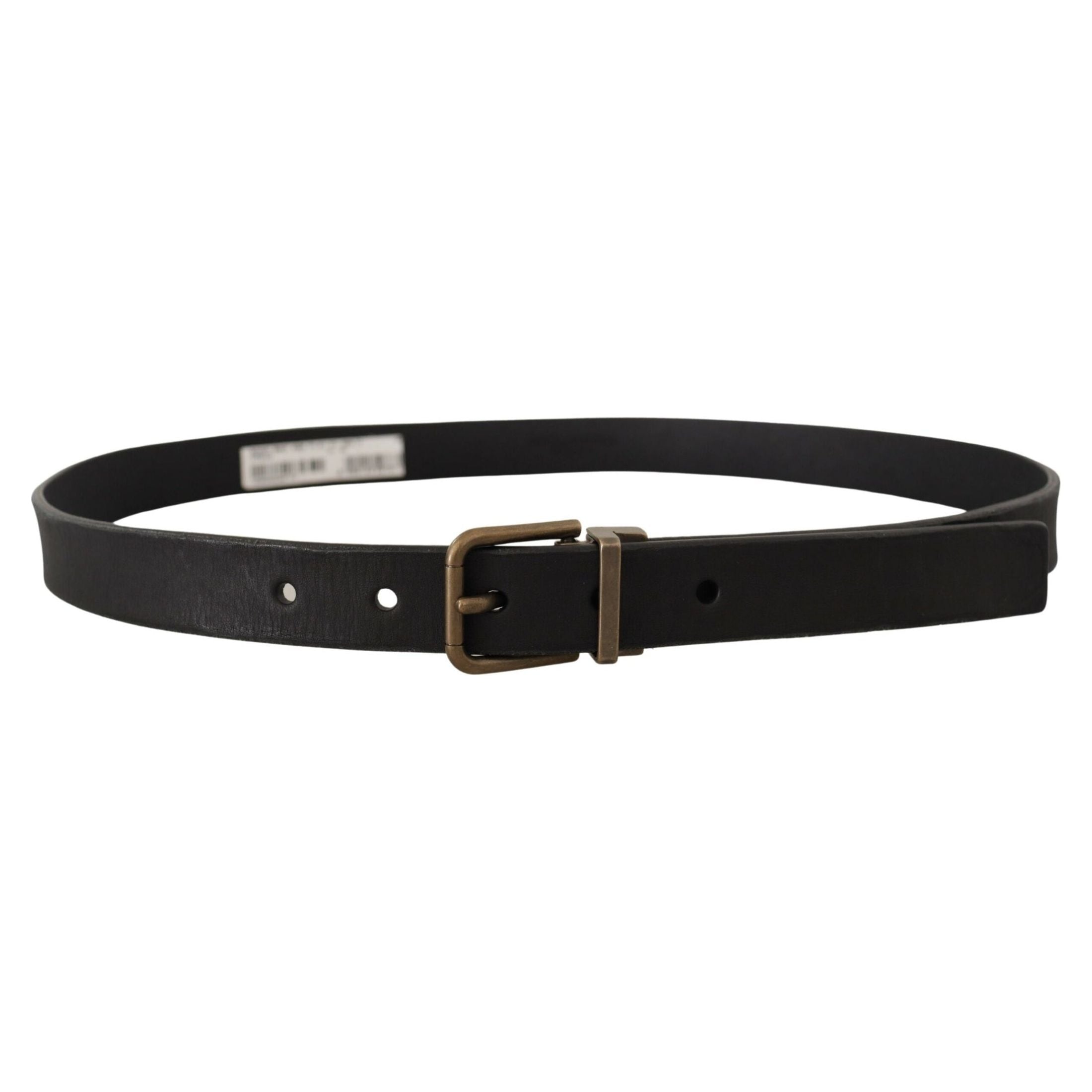 Elegant Black Leather Belt with Vintage Metal Buckle