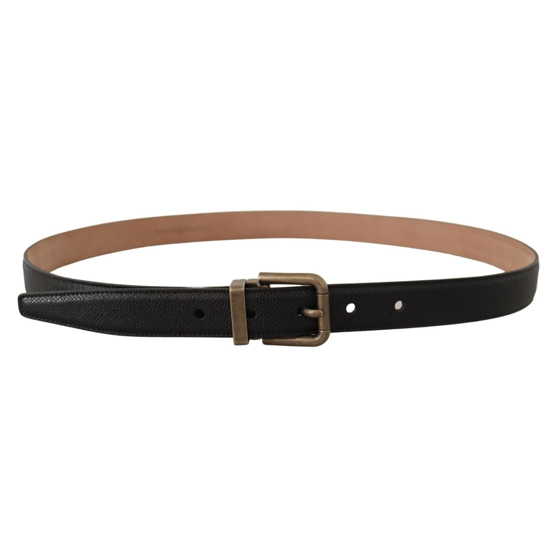 Elegant Black Leather Belt with Vintage Metal Buckle