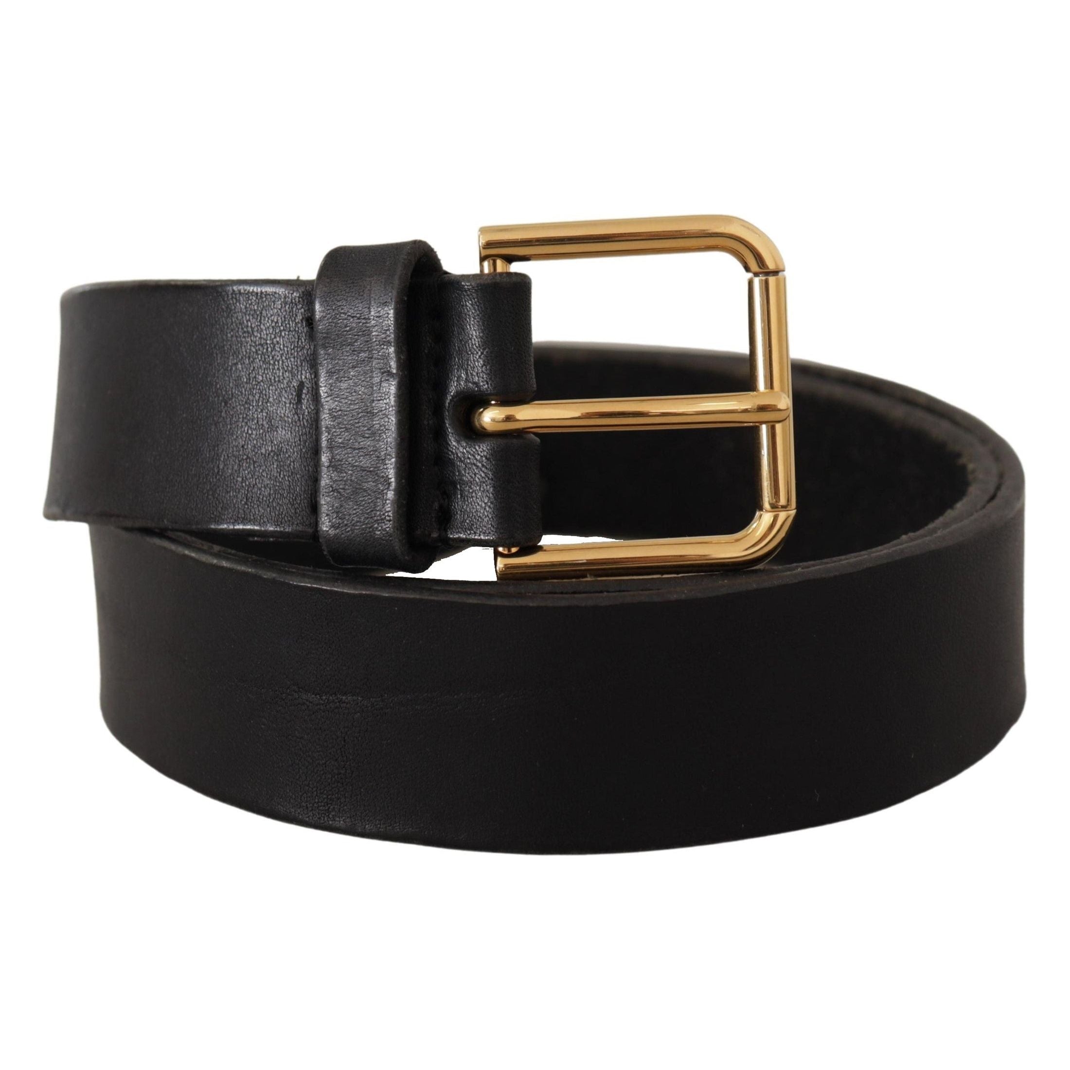 Elegant Black Leather Belt with Metal Buckle