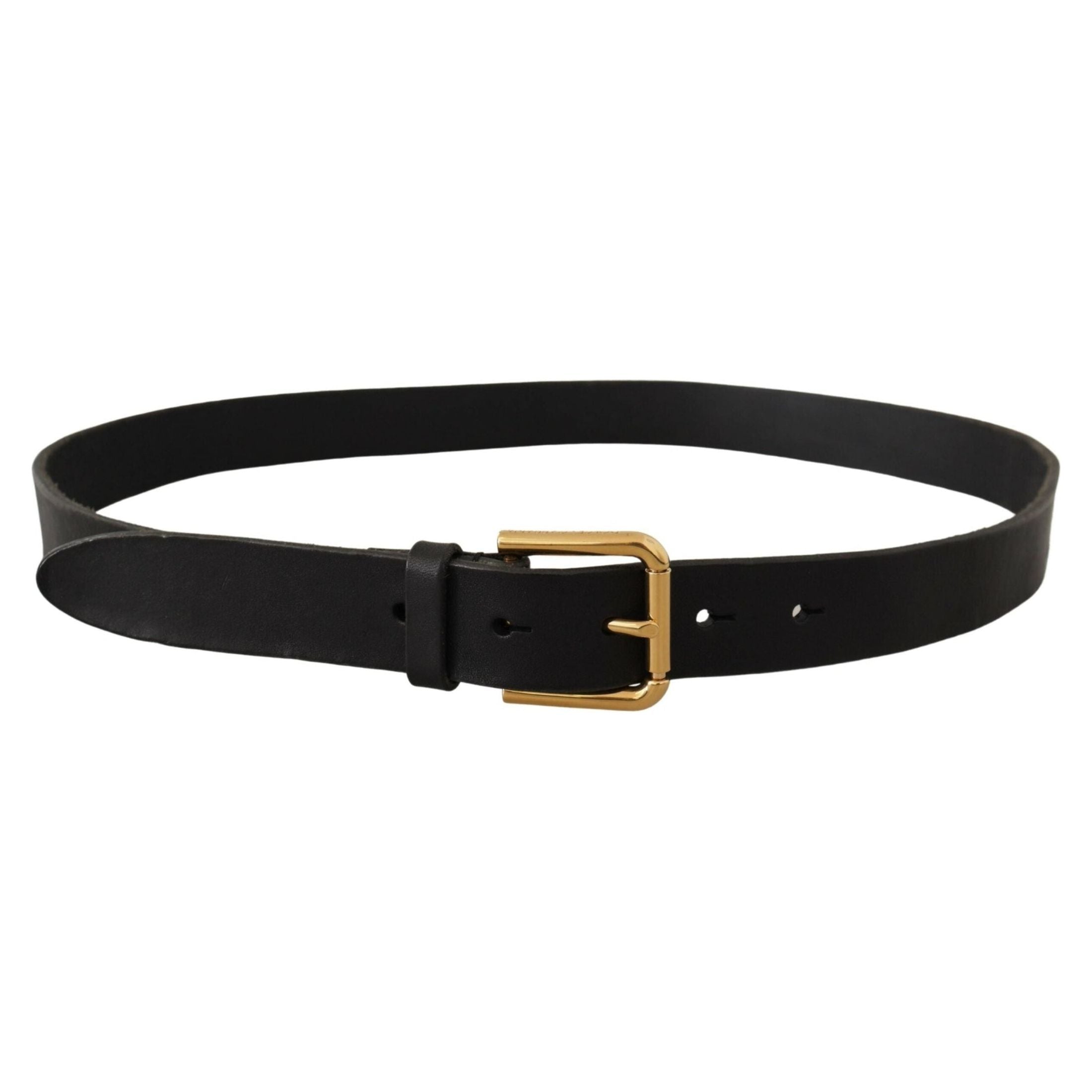 Sleek Black Leather Belt with Metal Buckle