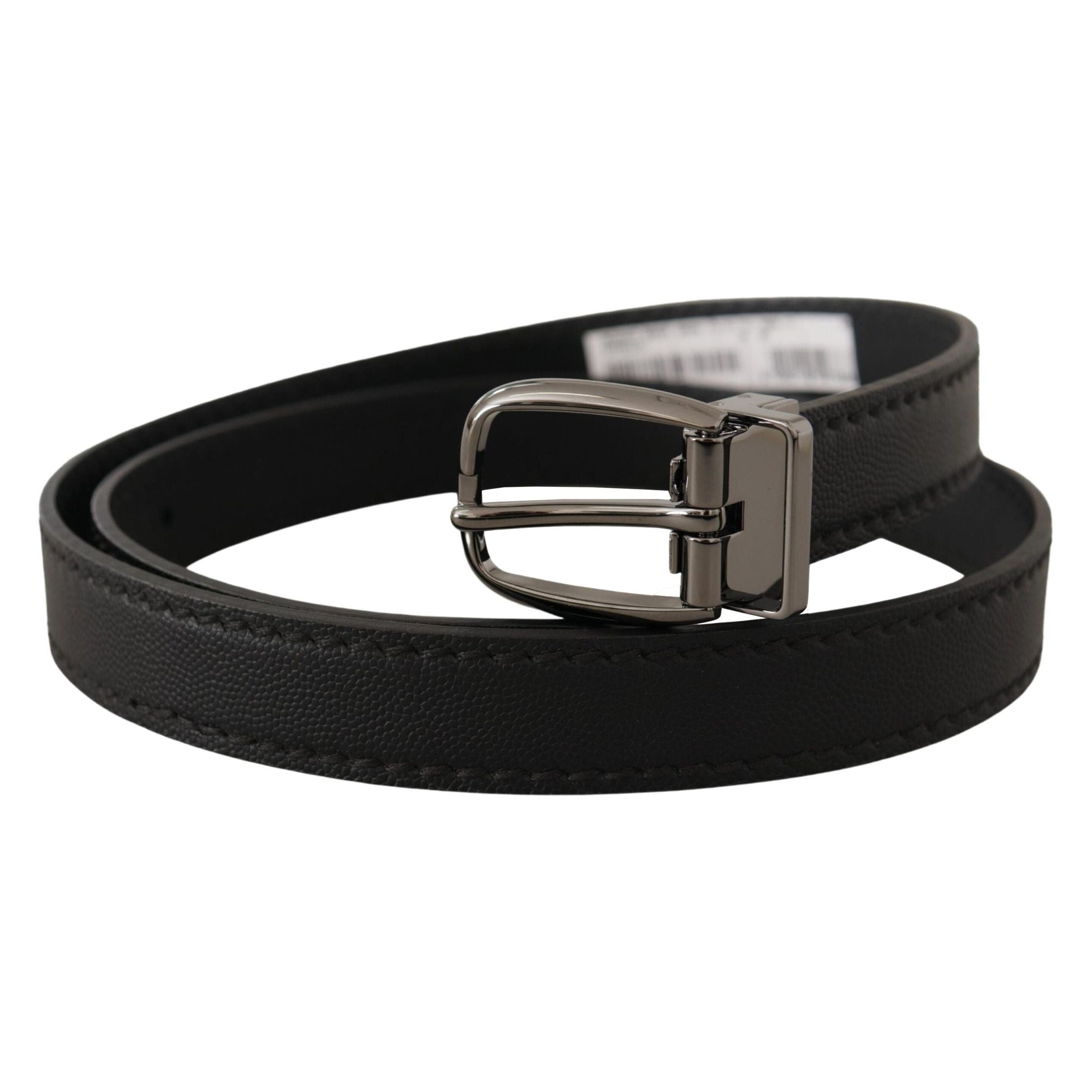 Elegant Black Leather Belt with Metal Buckle