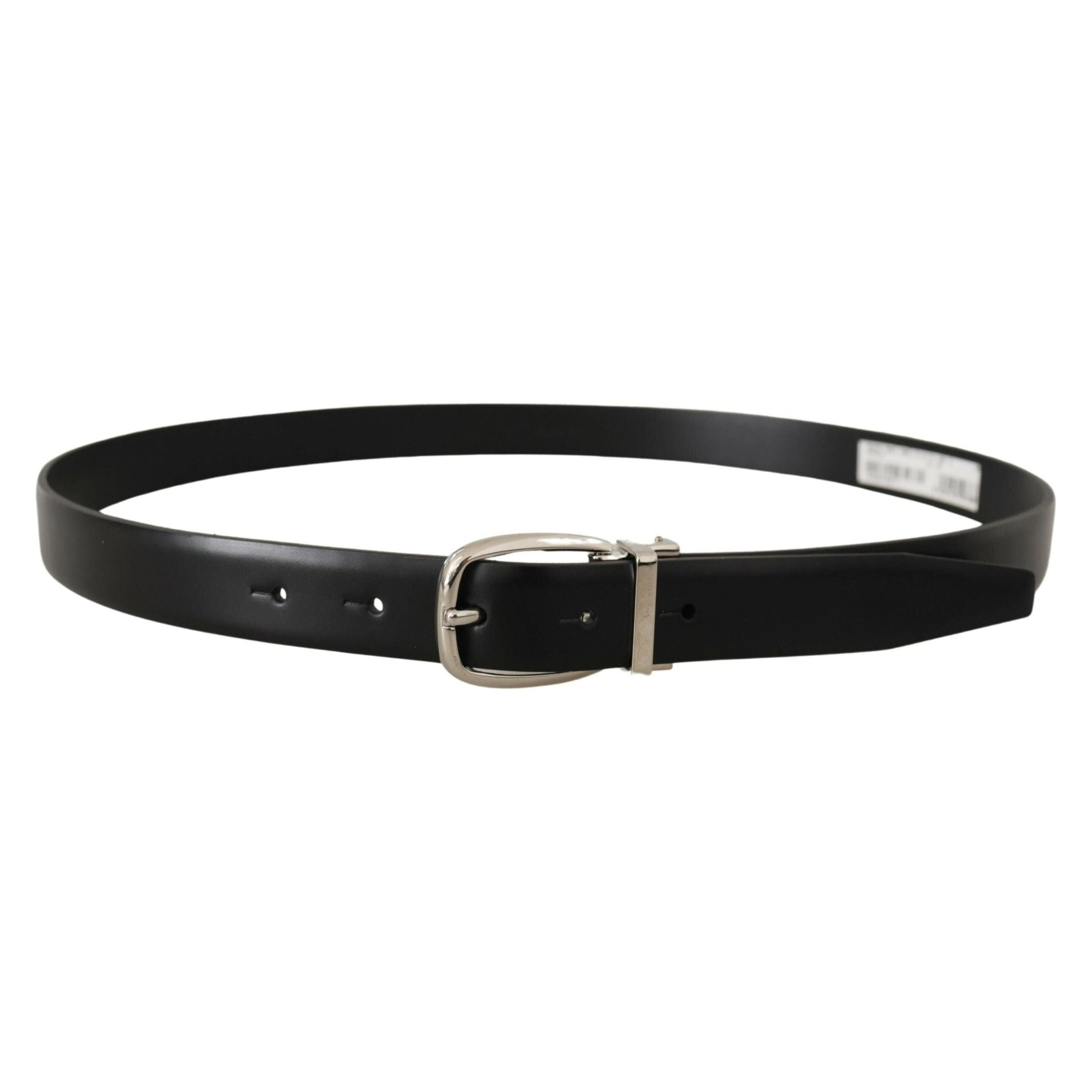 Elegant Black Leather Belt with Metal Buckle