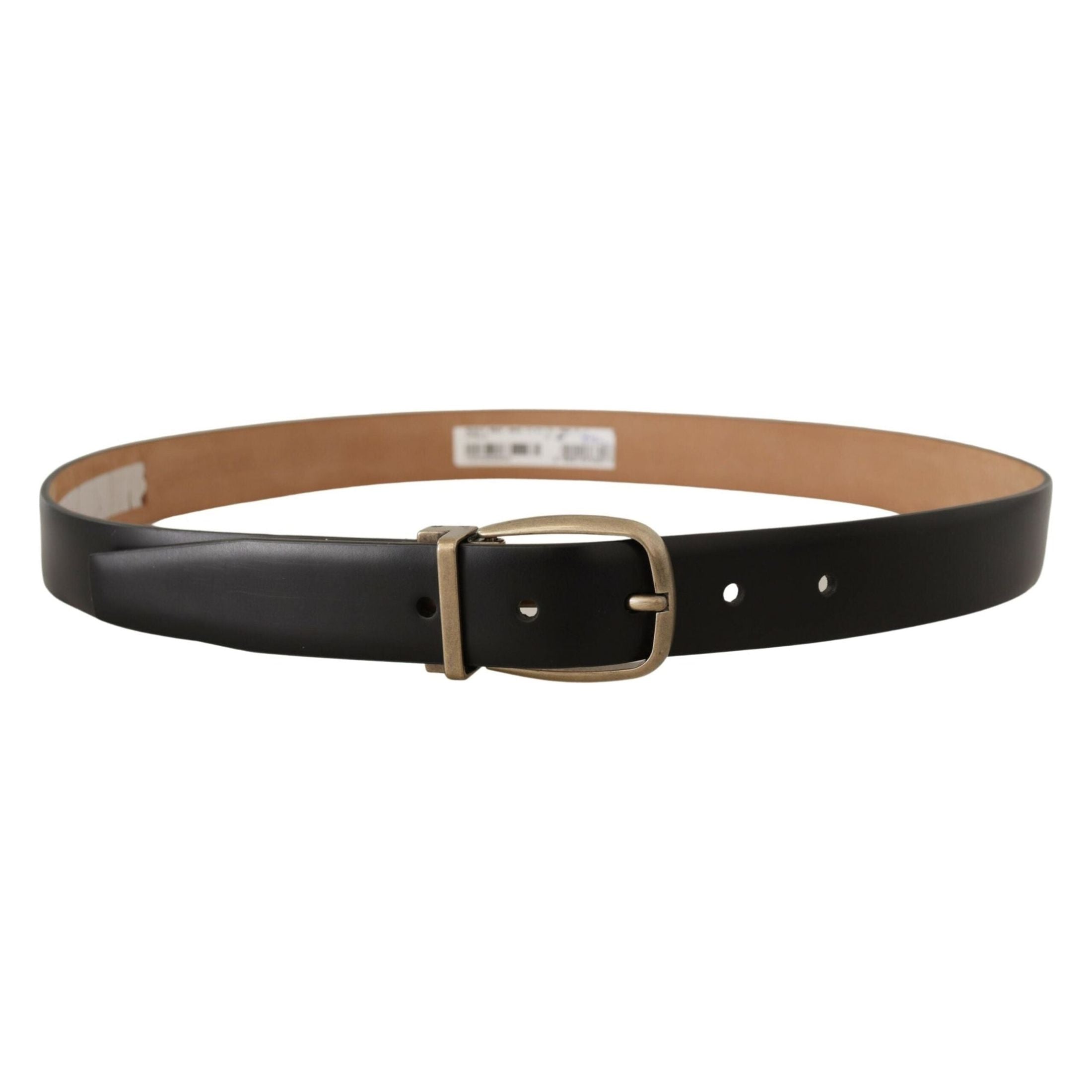 Elegant Black Leather Belt with Metal Buckle