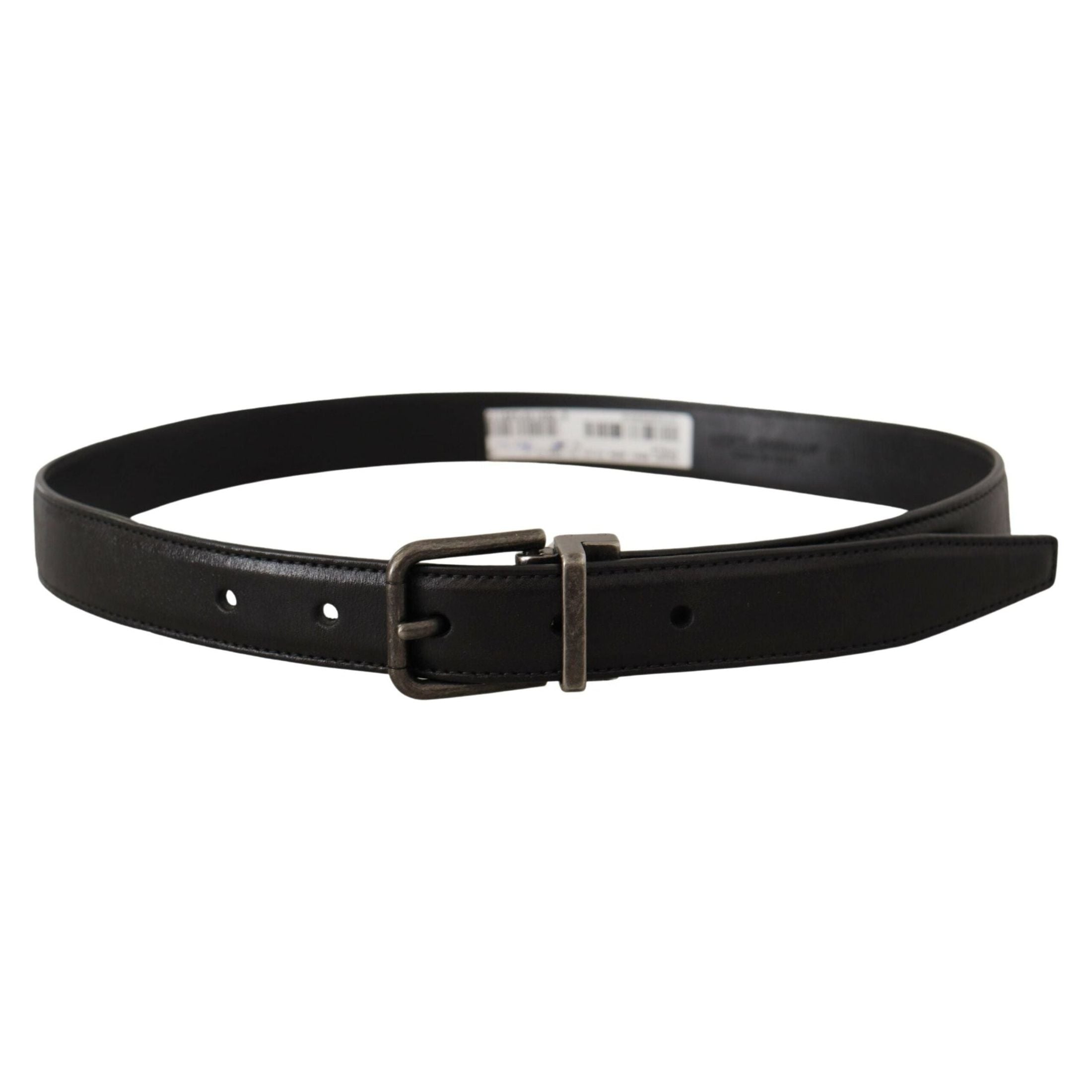 Elegant Black Leather Belt with Metal Buckle