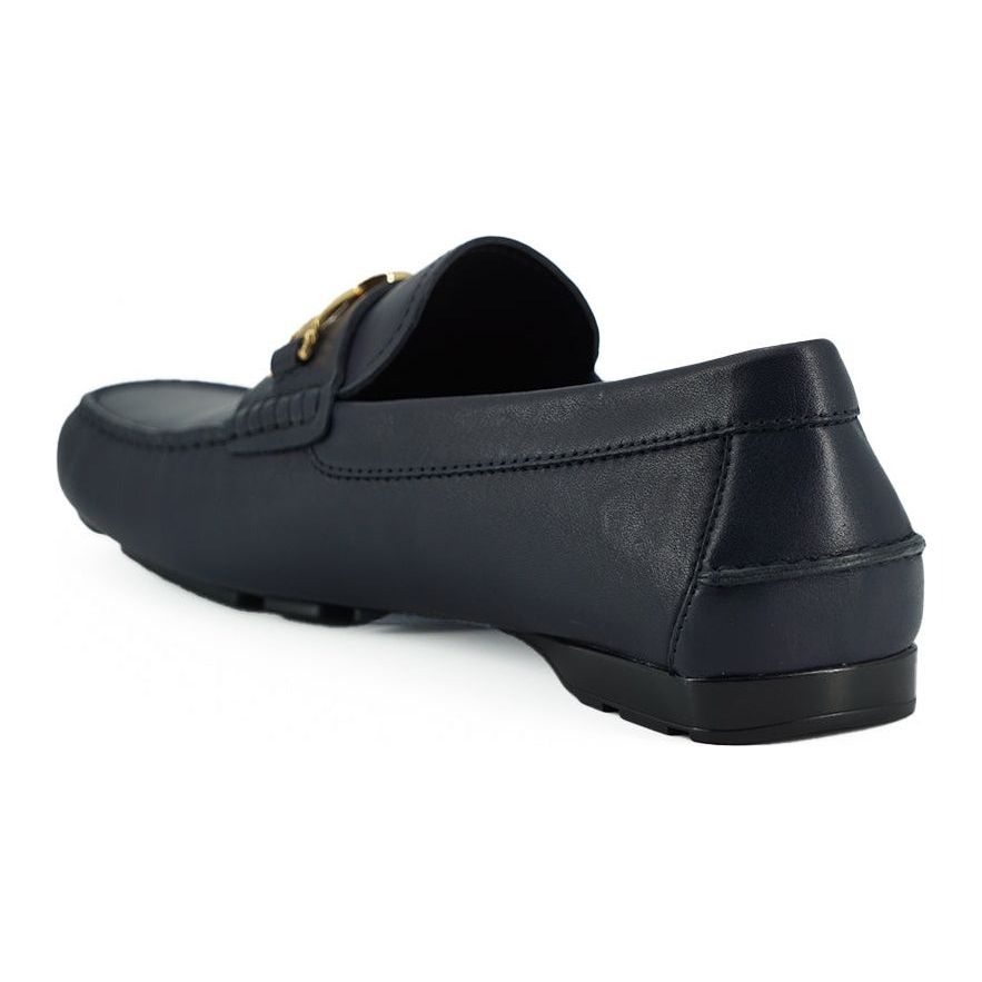 Elegant Navy Blue Calf Leather Loafers