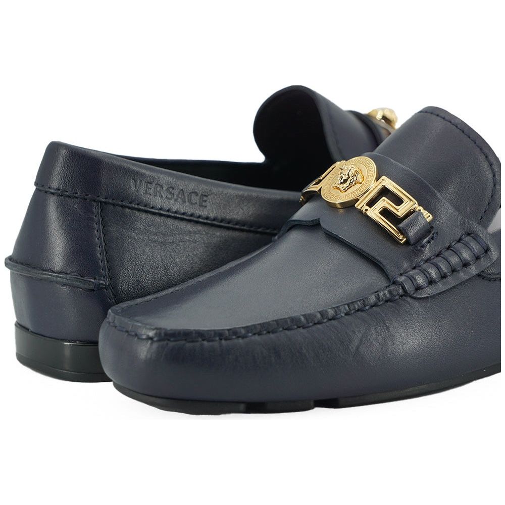 Elegant Navy Blue Calf Leather Loafers