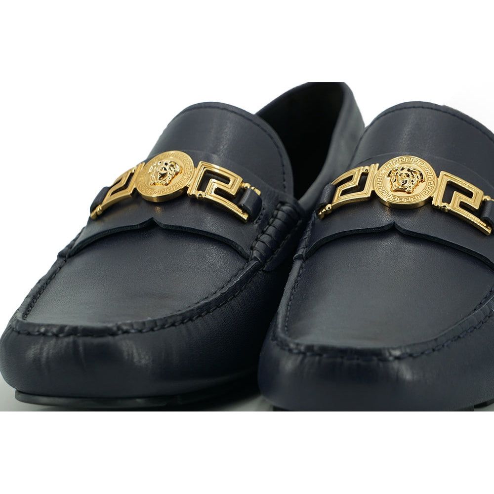 Elegant Navy Blue Calf Leather Loafers